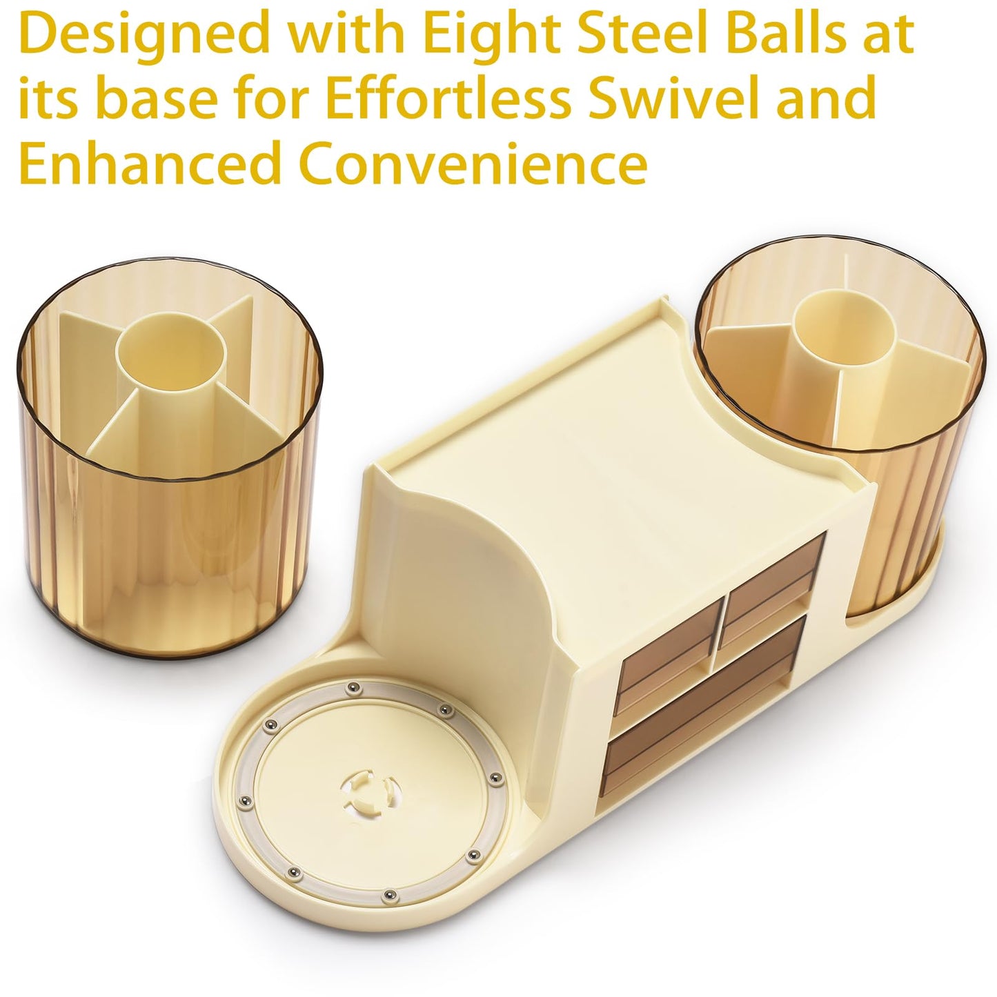 KLIONGO Rotating Desk Organizer with 2 Pen Holder, Desk Organizers and Accessories with 10 Slots