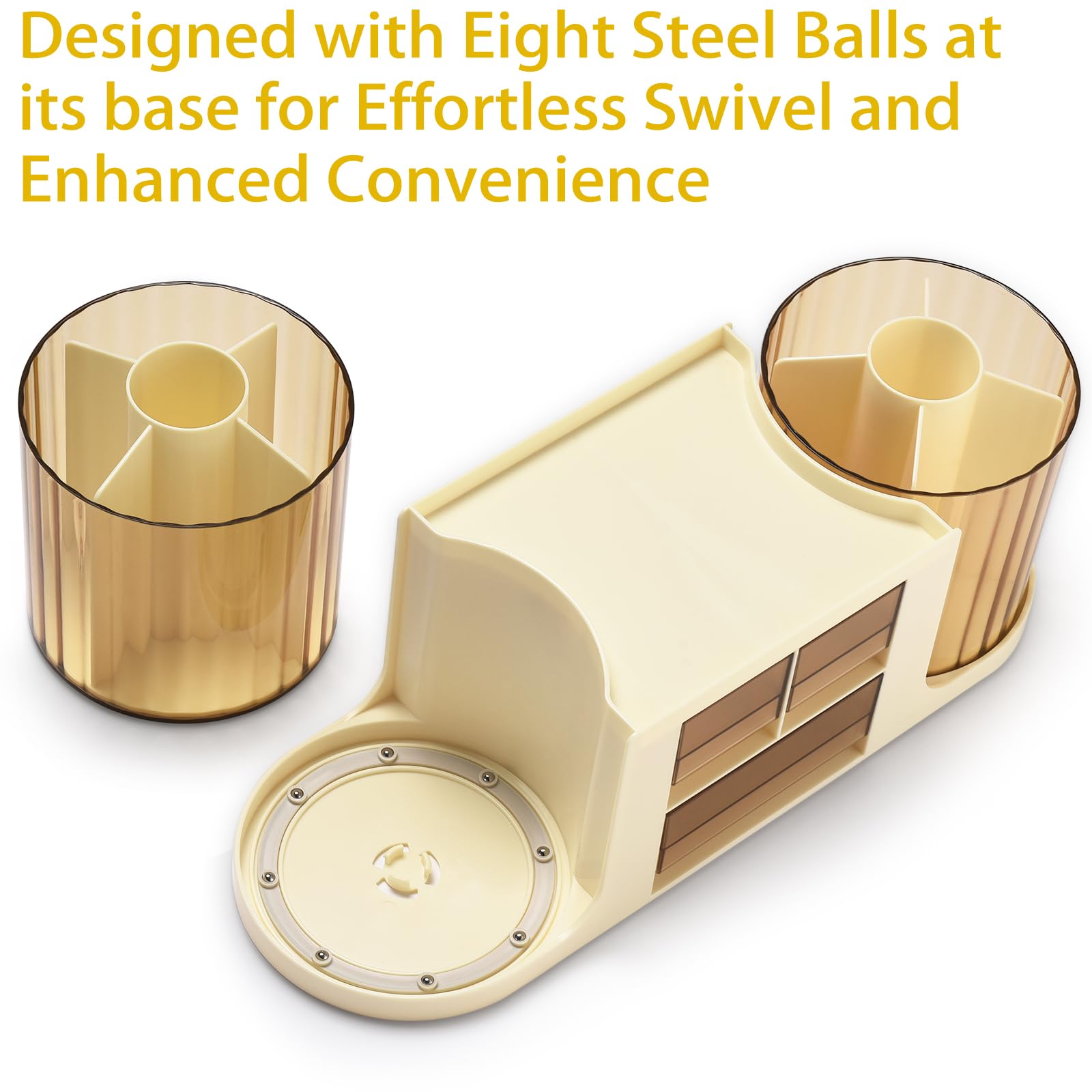 KLIONGO Rotating Desk Organizer with 2 Pen Holder, Desk Organizers and Accessories with 10 Slots