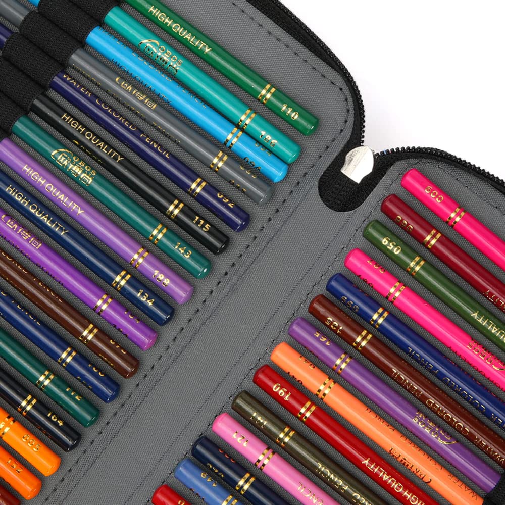 Vomgomfom 200 Slots Pencil Case 4-Layer PU Leather, Handle, Black Flower
