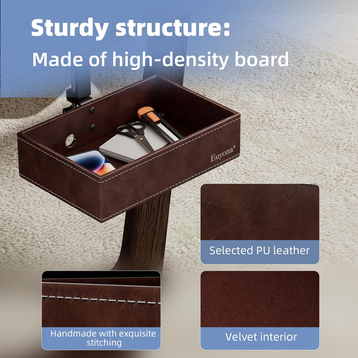Under Desk Drawer, Clamp on Desk Organizer Hanging Desk Storage PU Leather