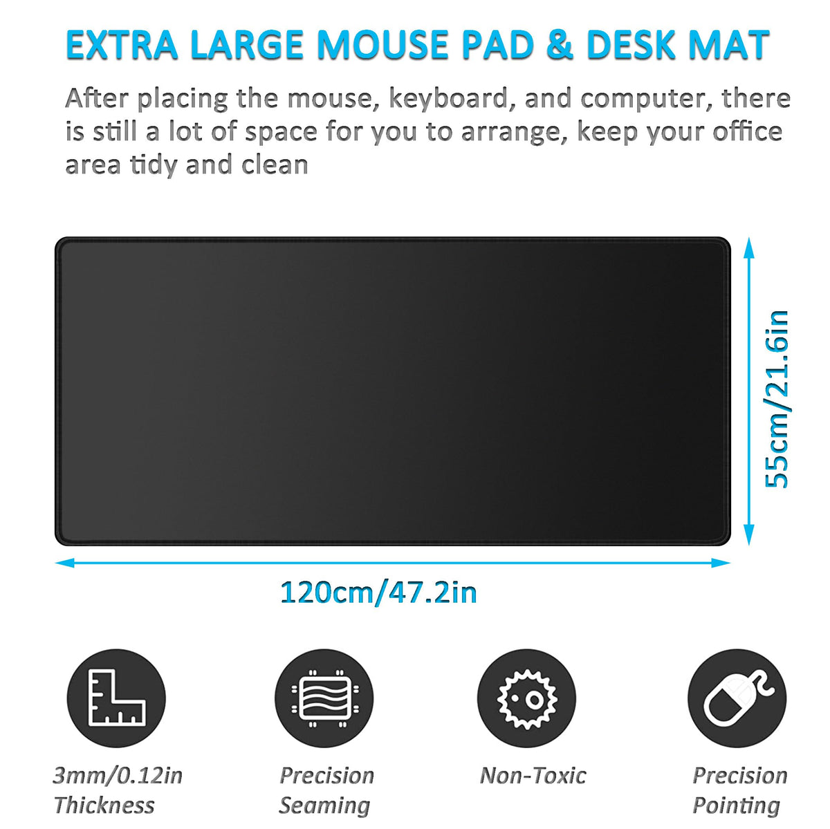 LL-COEUR XXL Black Mouse Pad Gaming Keyboard Mat Laptop Office Desk Mat (47.2" x 21.6" x 0.12")