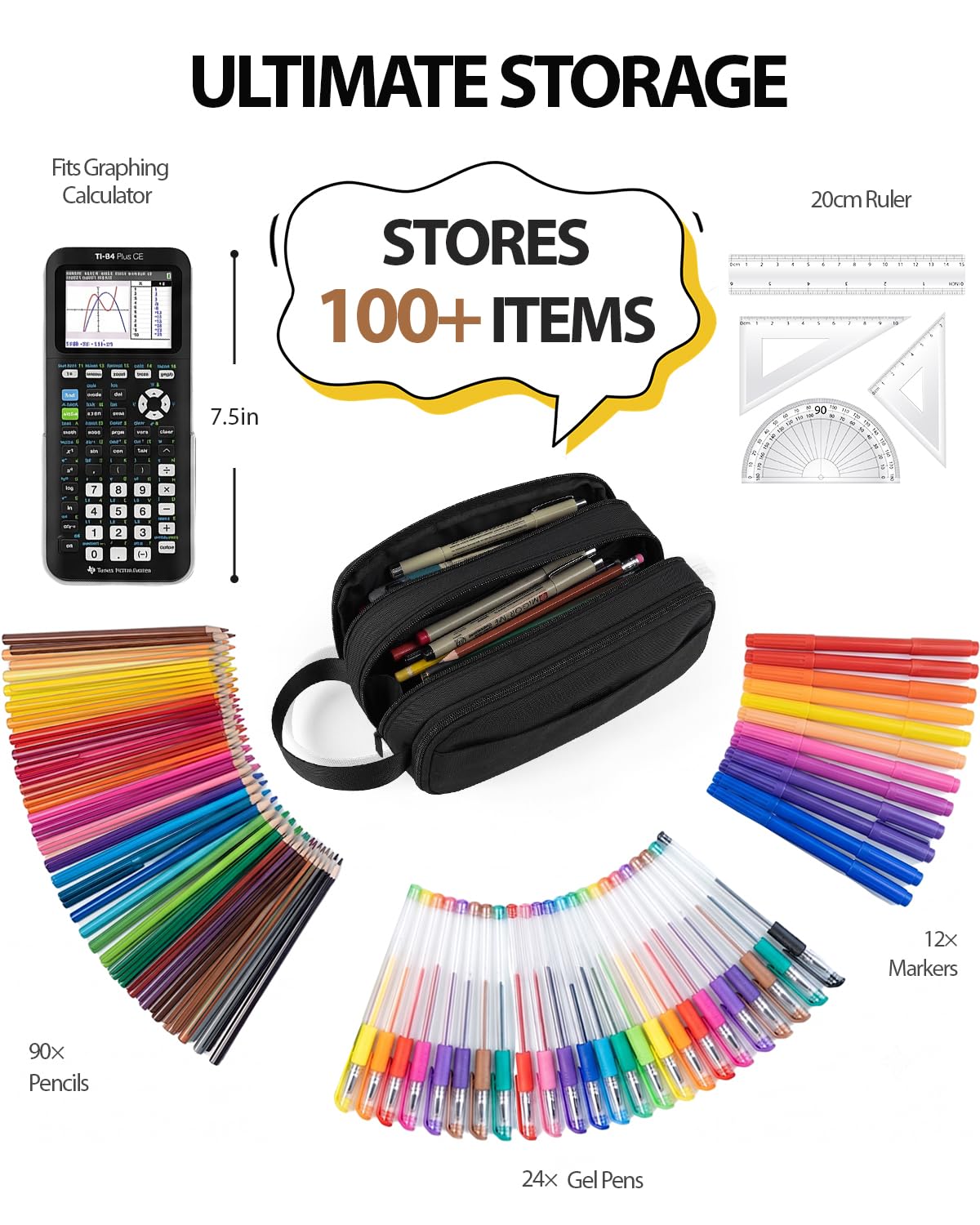 Fmeida Pencil Case Pouch Expandable - Extra Large Pencil Pouch Aesthetic Pencil Bag Office