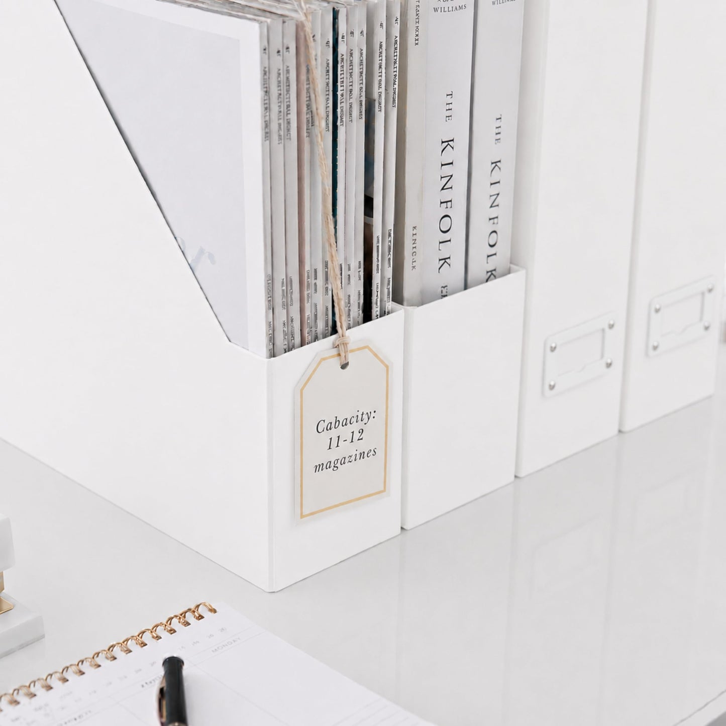 BLU MONACO Set of 6 Foldable White Magazine File Holders | Vertical Desk File Organizer Boxes With