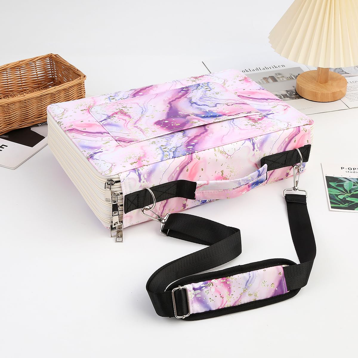 Lbxgap 384 Slots Pencil Case, 4-Layer Organizer with Shoulder Strap