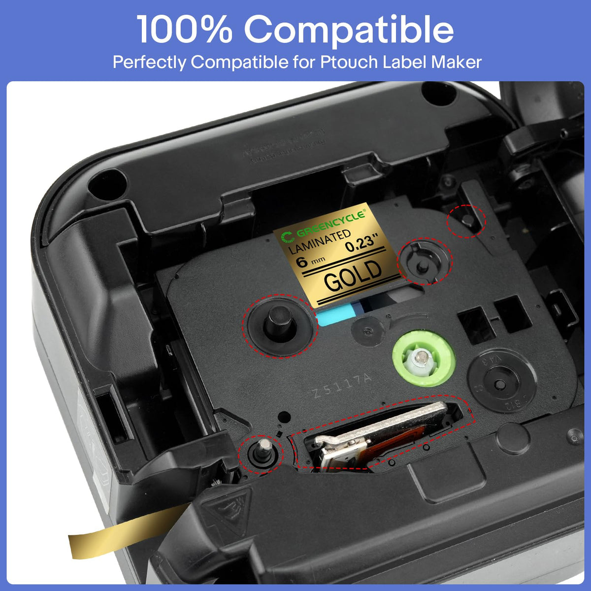 GREENCYCLE Compatible for Brother P-Touch Label Tape TZe-811 6mm 0.23" Laminated Gold TZe811 TZ-811