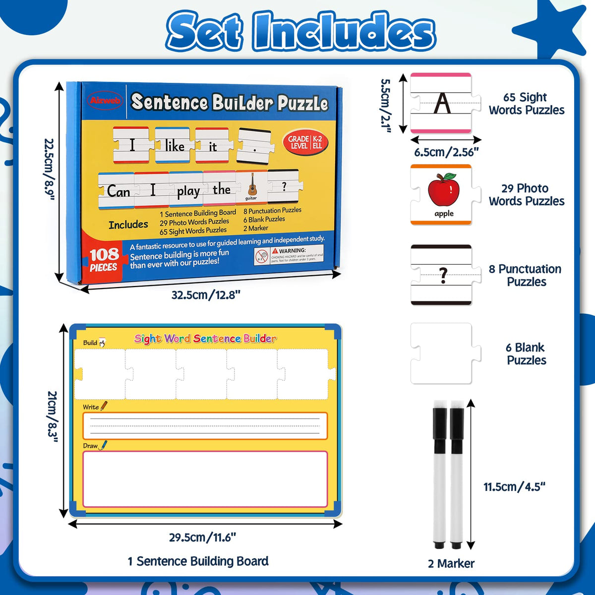Aizweb Sentence Building Games,Phonics Puzzles for Kids Ages 5-8,Montessori Phonics Reading
