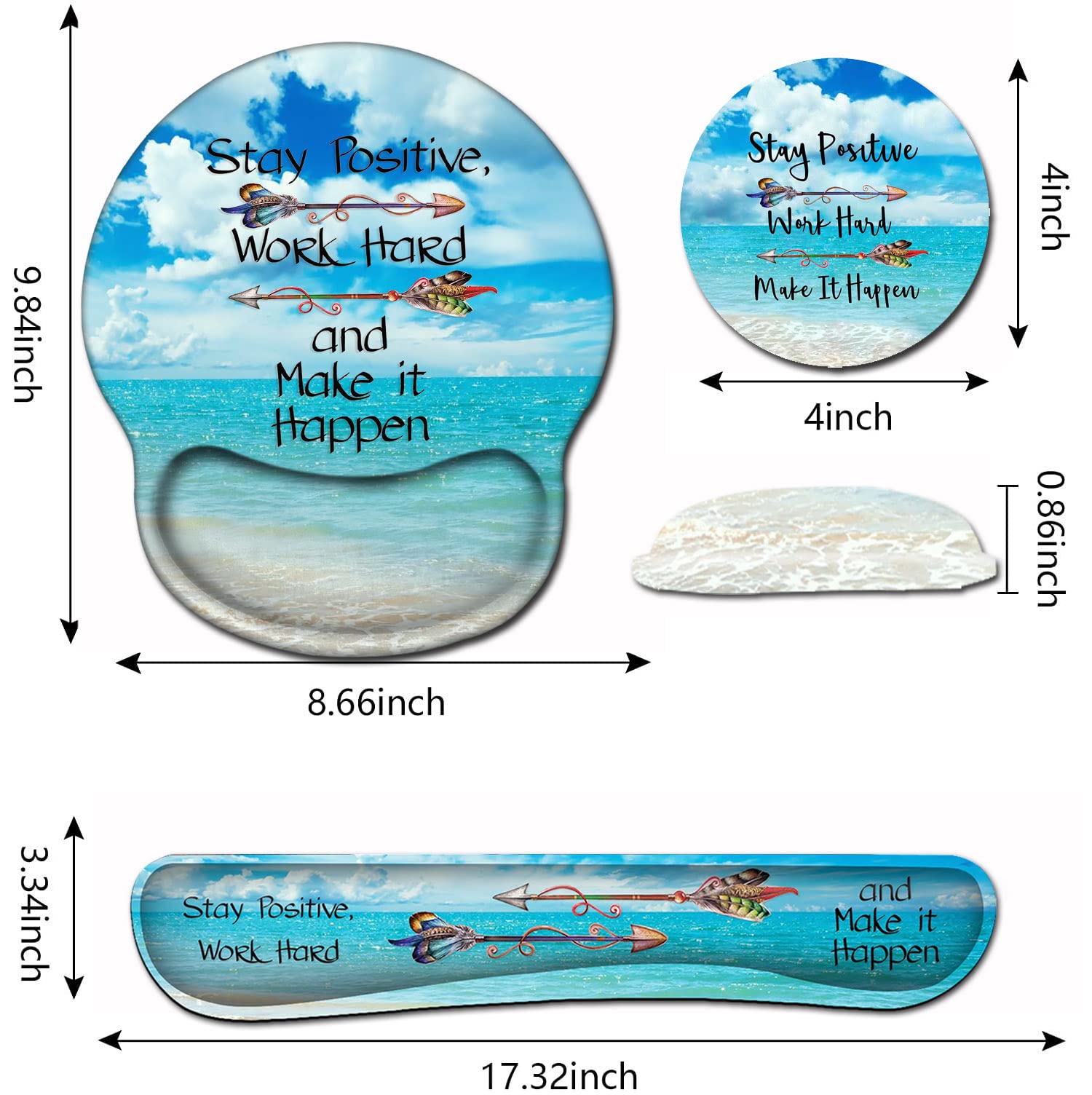 Mouse Pad Square Beach Style Anti-Slip Rubber Mousepad with Durable Stitched Edges for Gaming