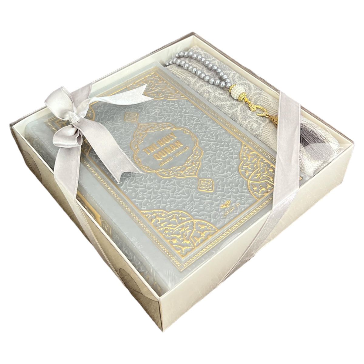 English Translate Thermo Leather Covered Quran,Tafta Prayer Mat and Beads Set |Quran Size:8x5.5x1.2