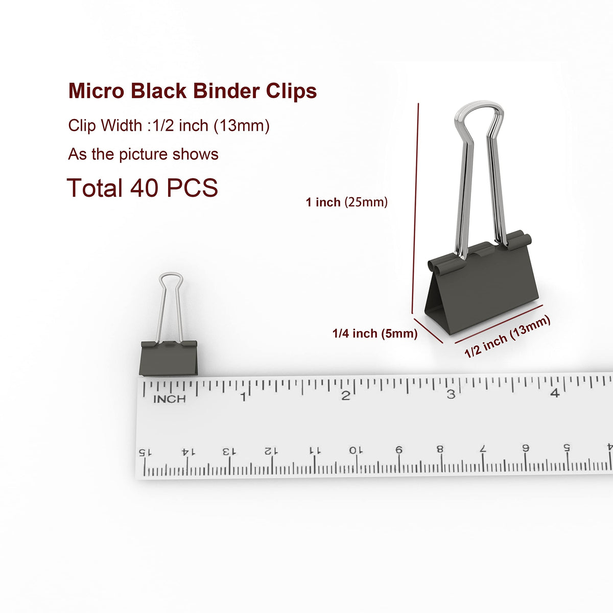 nctinystore Micro Black Binder Clips Micro Metal Clamp 1/2 inch Width (Black, 40 PCS) Micro Size