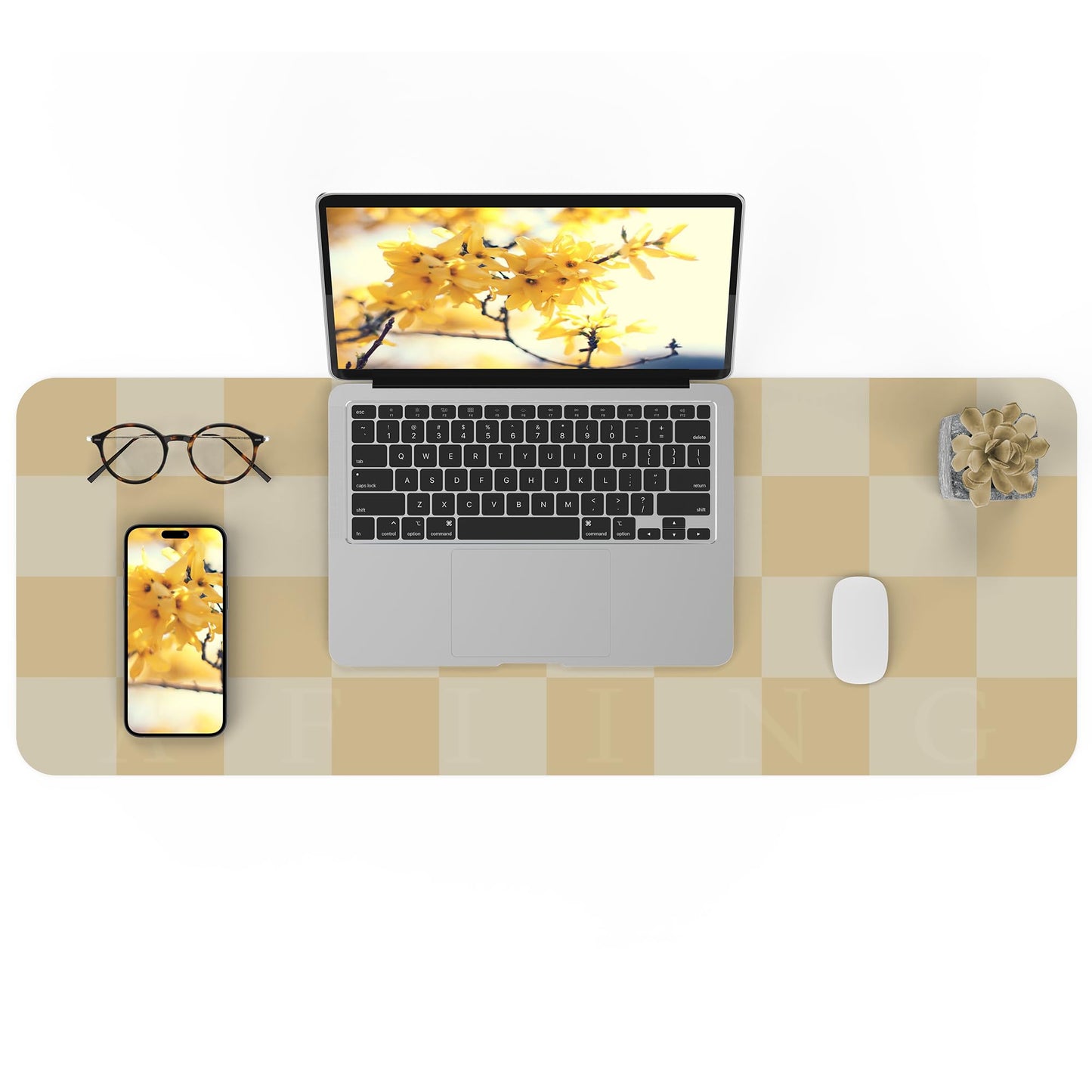 AFIING Leather Desk Mat, 31.5"x12", White Grey