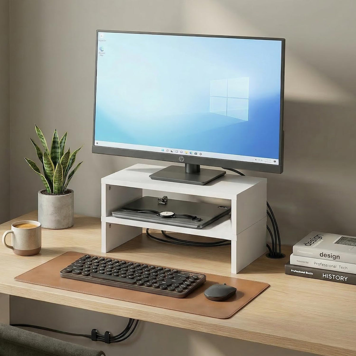 Furinno CLASSIC Monitor Stand Riser Set of 2, 15.7" Wide Dual Monitor Riser, Stackable Separable