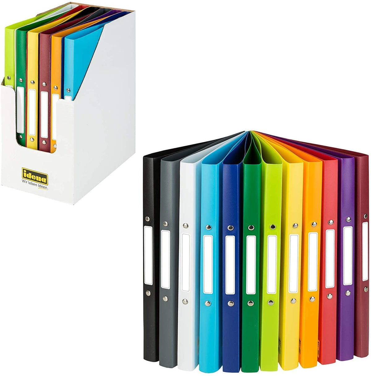 Idena 12-Pack A4 Ring Binder Set: 2-Ring Mechanism, 20mm Spine, 12 Colors