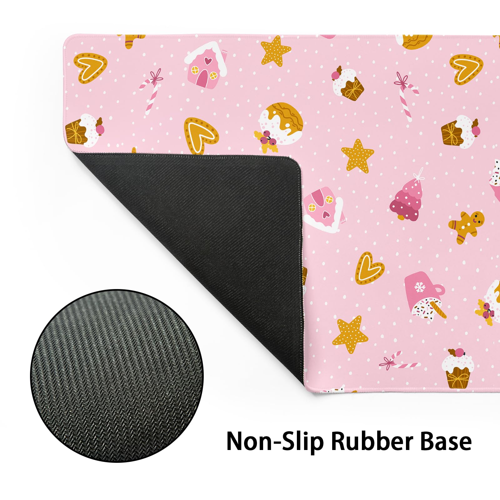 Pink Christmas Gaming Mouse Pad XXL Cute Kawaii Cupcake Gingerbread Extended Big Large Desk Mat