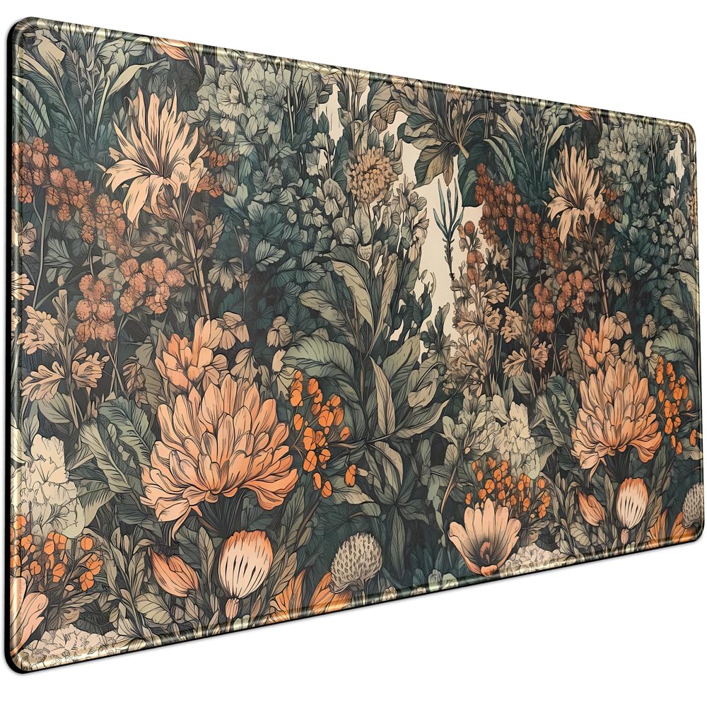 Boho Aesthetic Desk Mat Wildflowers Large Mouse Pad Gaming Desk Pad, XXL Keyboard Mat Full Desktop