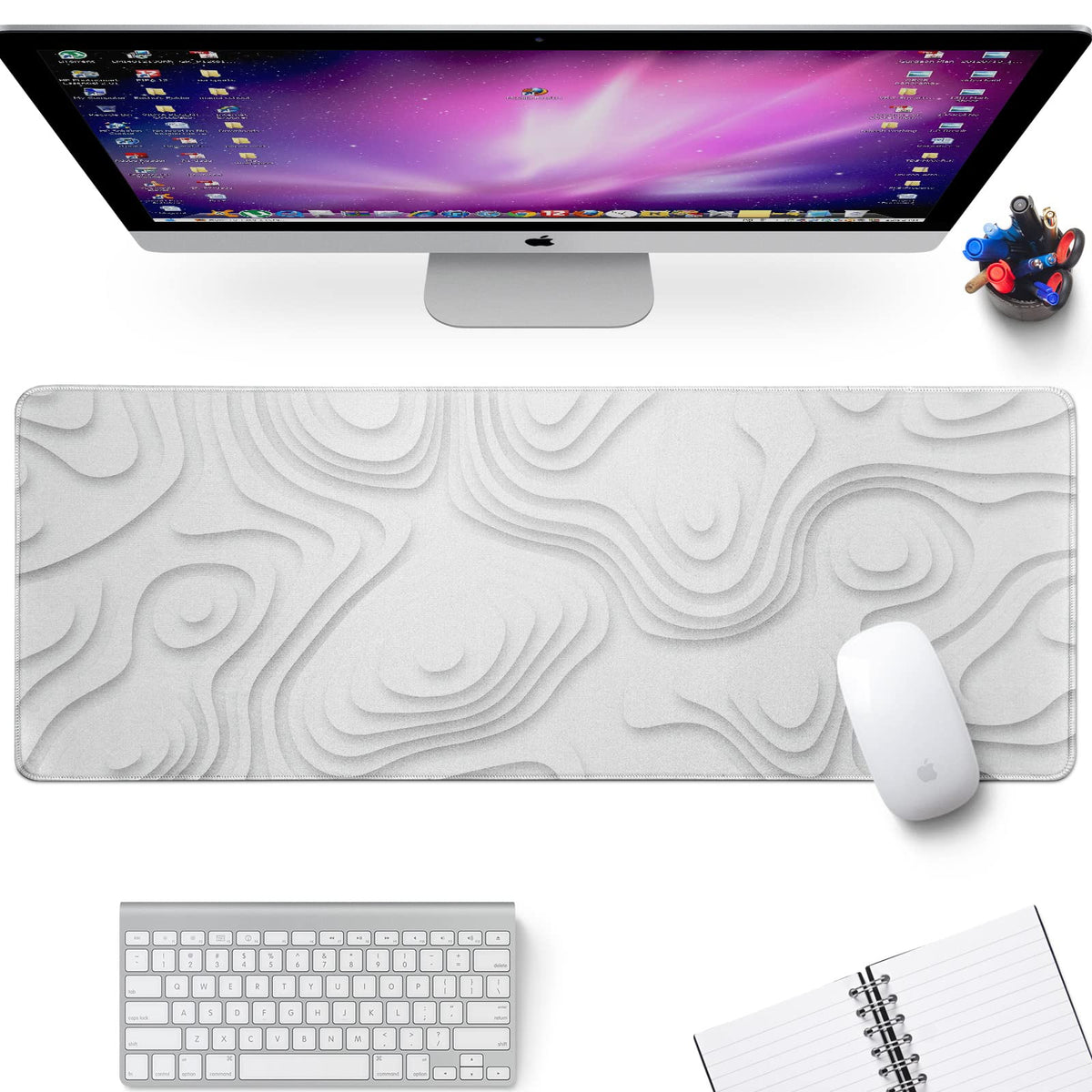 Solid Geometry Large Gaming Mouse Pad White Mouse Pad Gaming Big Desk Pad Desk Mat with Stitched