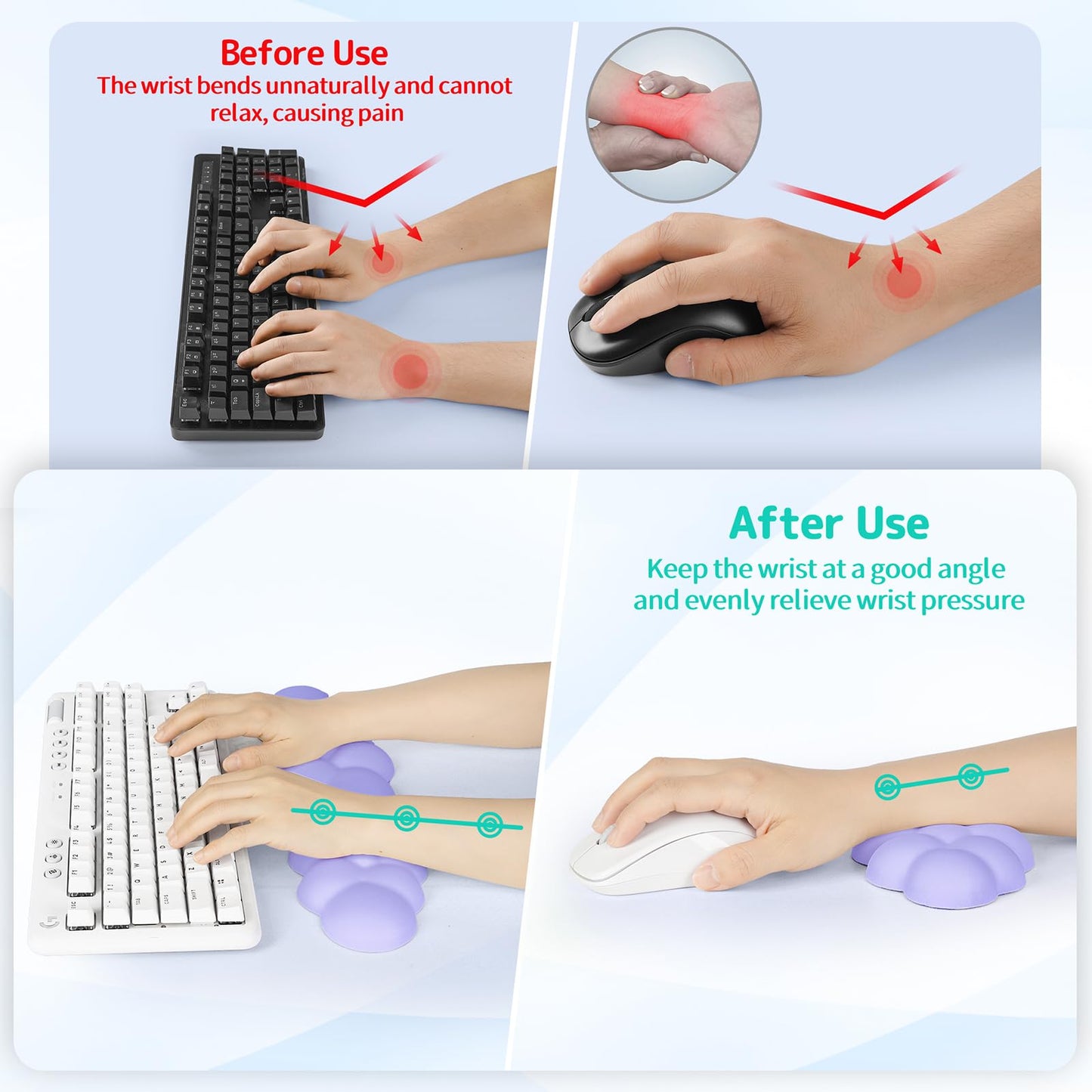 Sushret Cloud Wrist Rest Keyboard, Cloud Keyboard Wrist Pad Set with PU Leather Memory Foam, Cute
