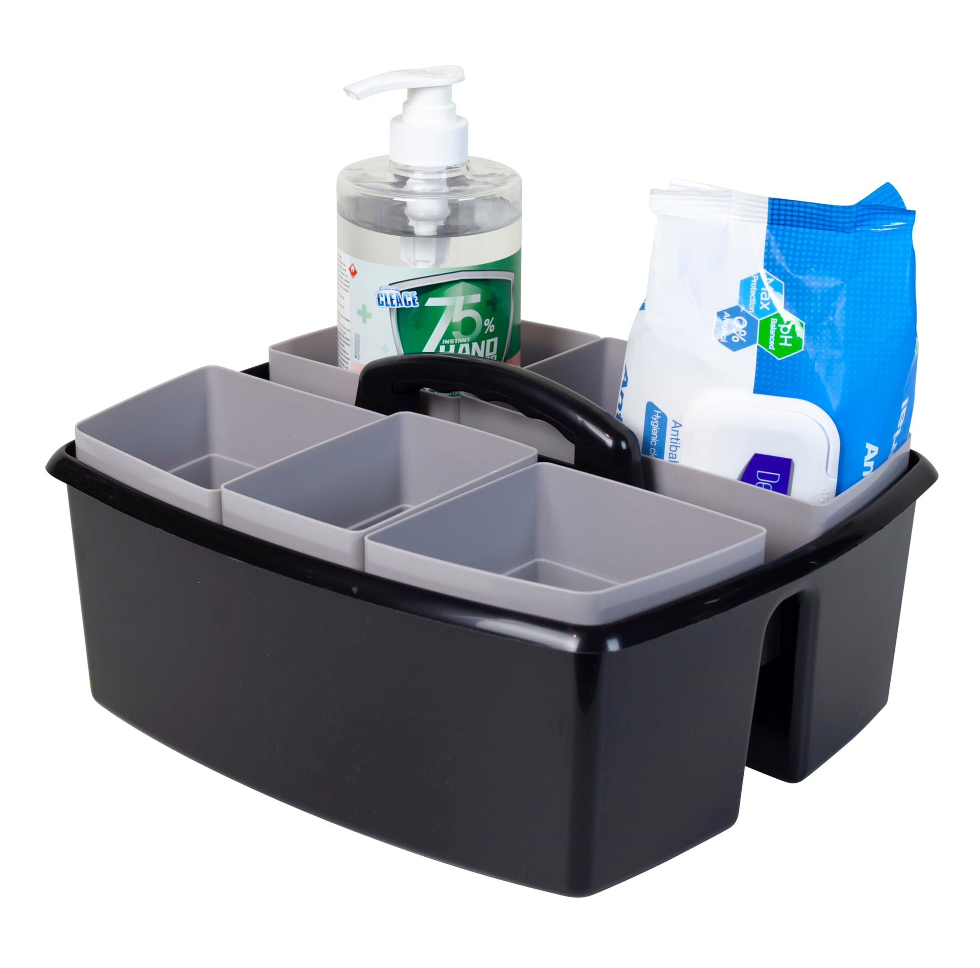 Storex 2-Compartment Large Cleaning Caddy – Multipurpose Supply Organizer with Handle, Black