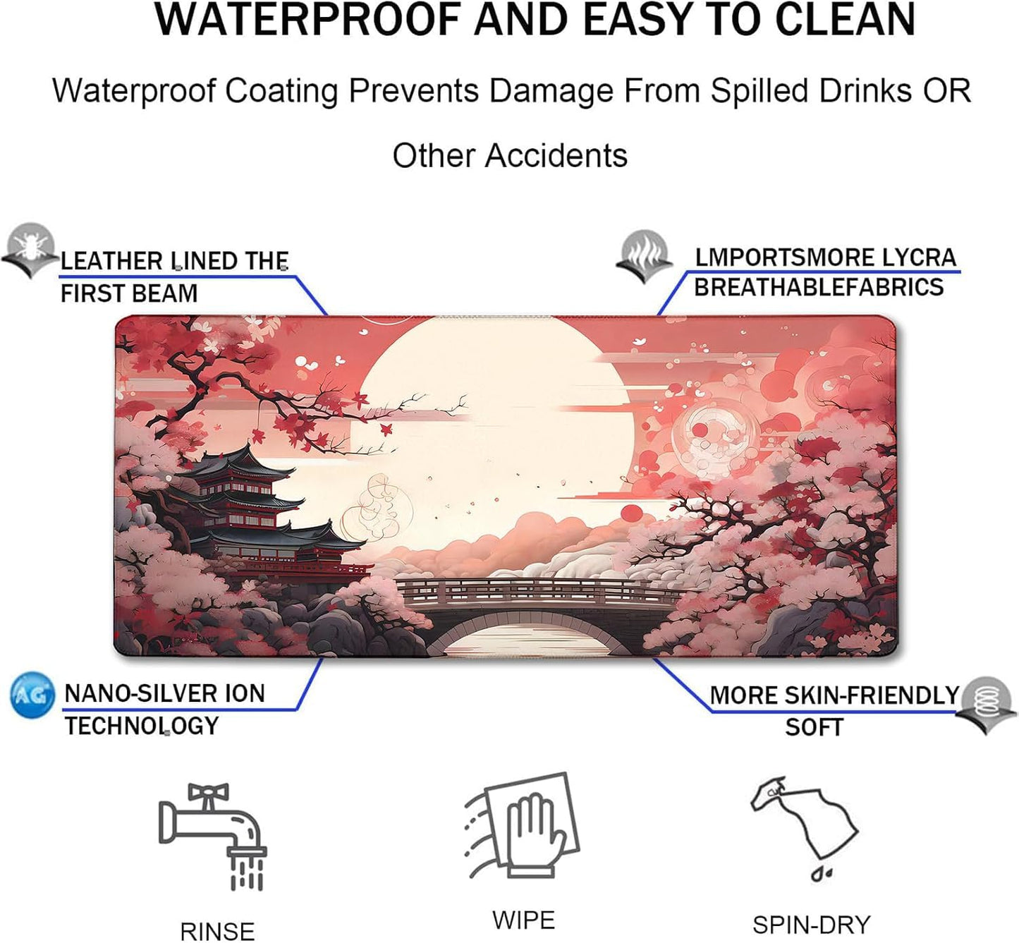Japanese Large Gaming Mouse Pad with Stitched Edges, 35.4"x15.7" Large Extended Computer Pad, Mouse