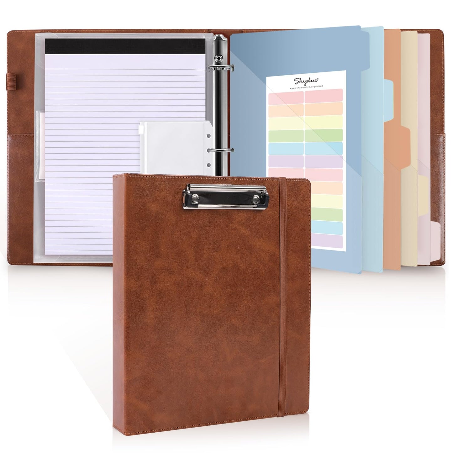 SKYDUE 3 Ring Binder with Clipboard,1 Inch Binder, 13.2" × 10.2" PU Clipboard Binder with Notepad &