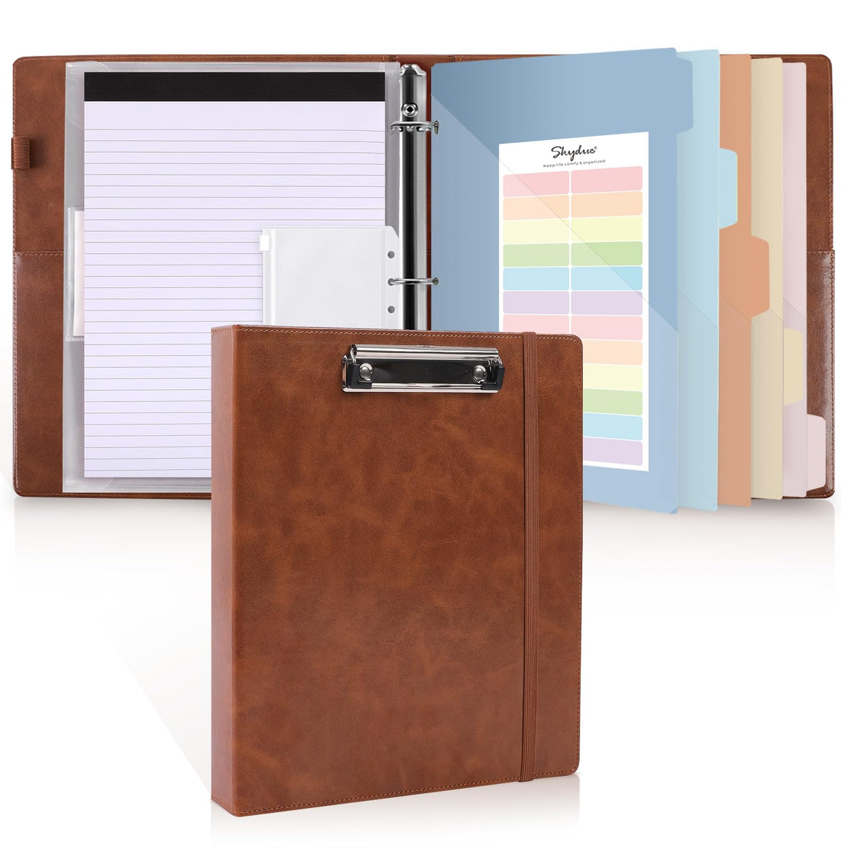 SKYDUE 3 Ring Binder with Clipboard,1 Inch Binder, 13.2" × 10.2" PU Clipboard Binder with Notepad &