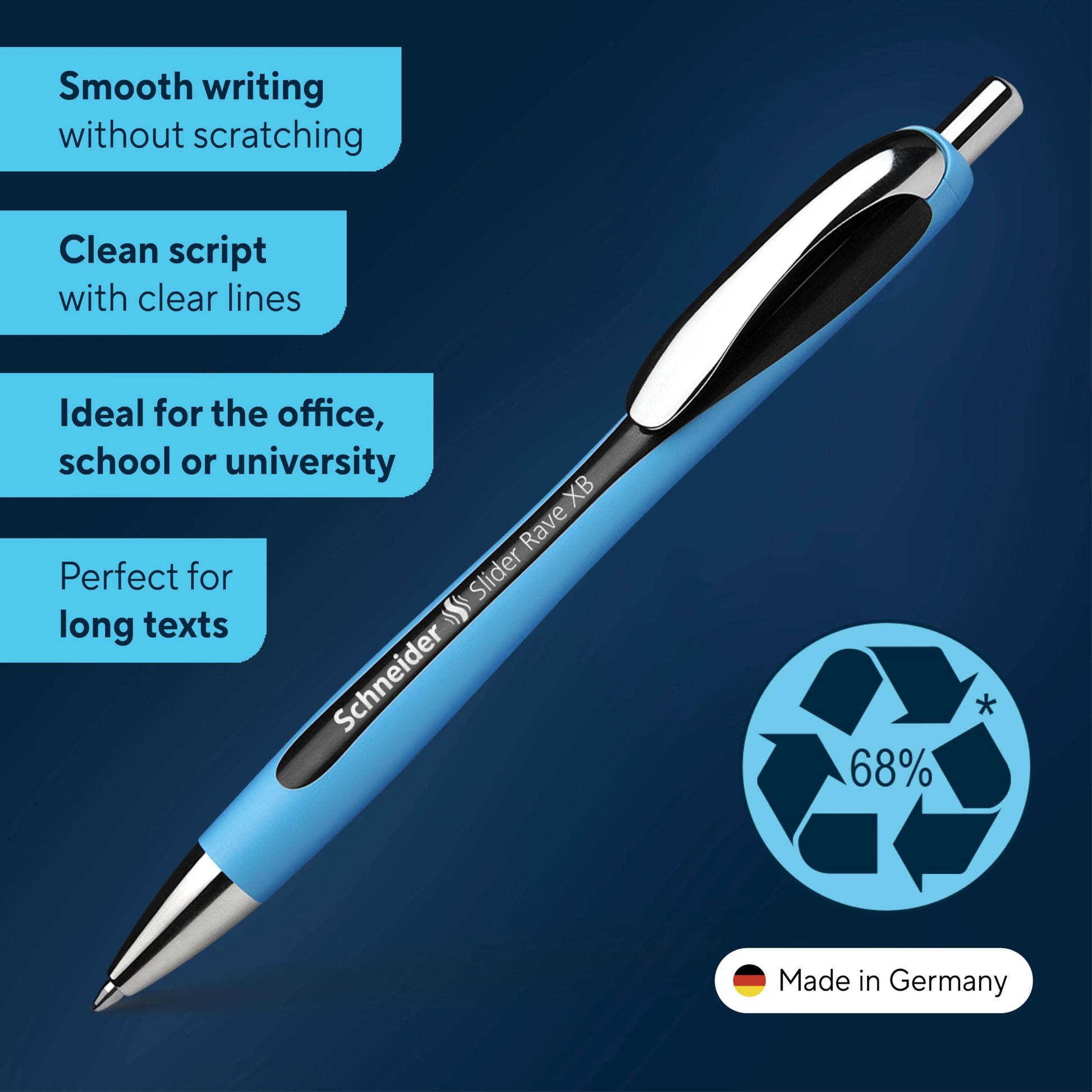 Schneider Slider Rave XB (Extra Broad) Ballpoint Pen, Refillable + Retractable, 1.4 mm, Light Blue