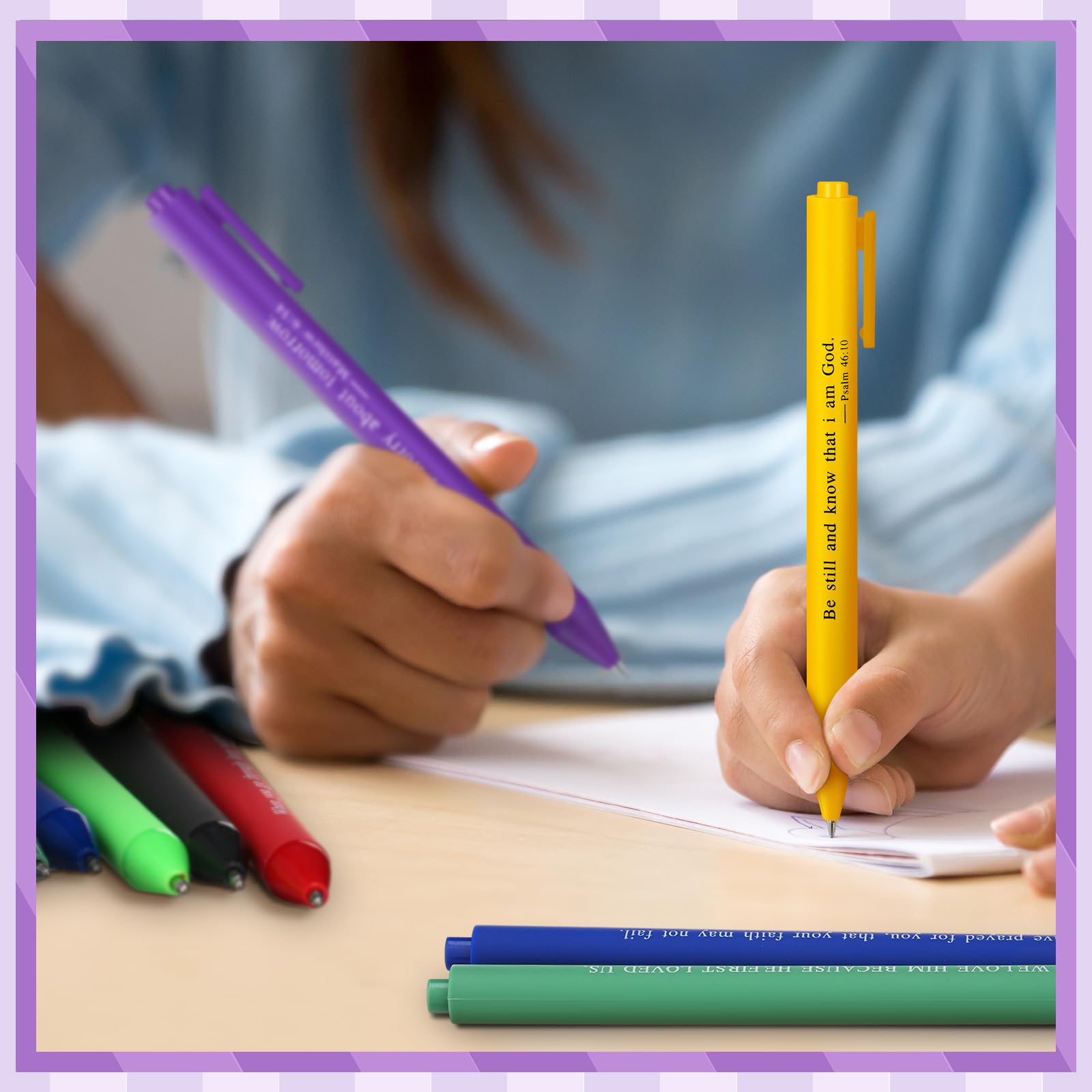 Cholemy 50 Pcs Bible Verse Pens Bulk Christian Pens Black Ink, Bright