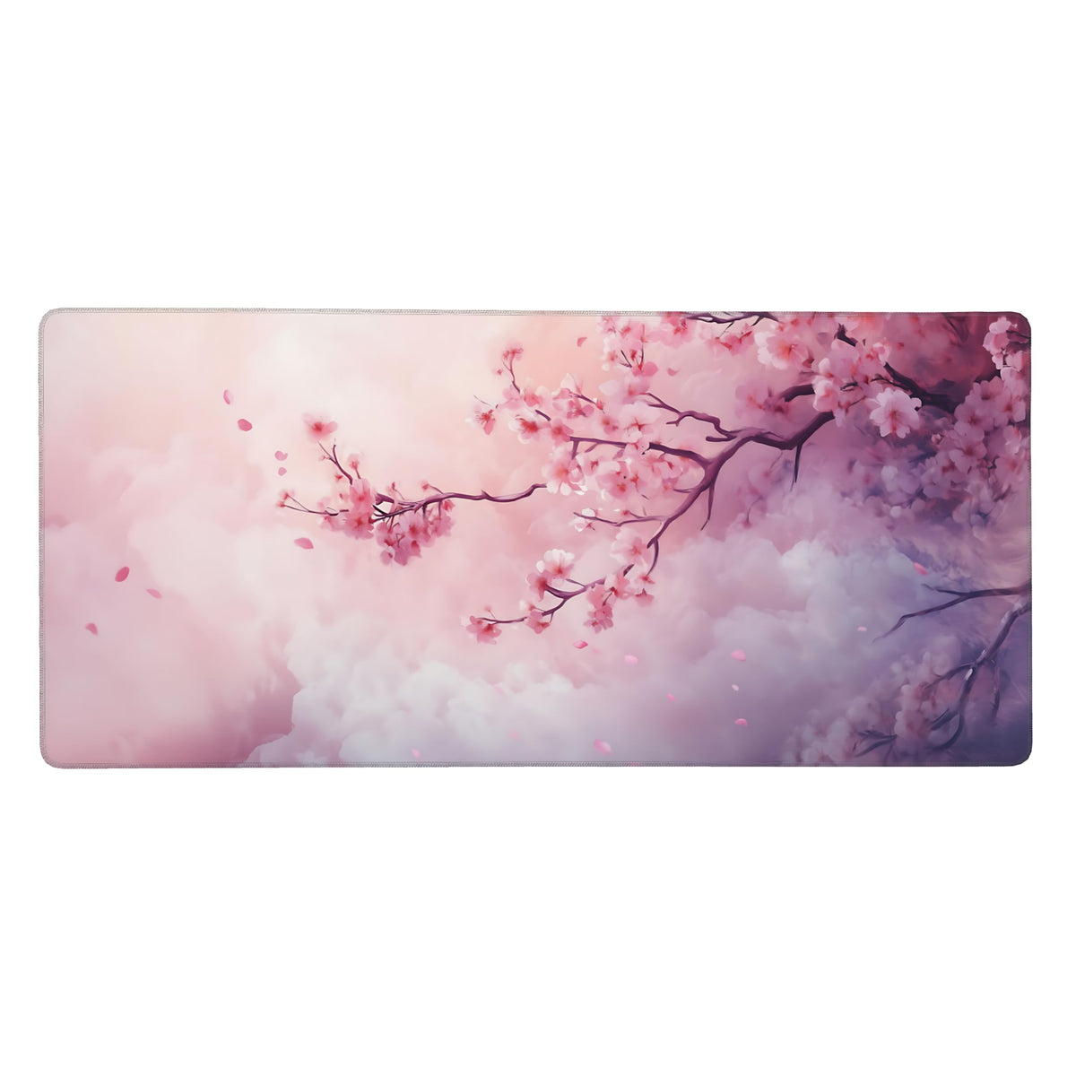 Cute Floral Aesthetic Cherry Gaming Mouse Pad, Pink Dreamy Desk Mat with Anti-Slip Base & Stitched