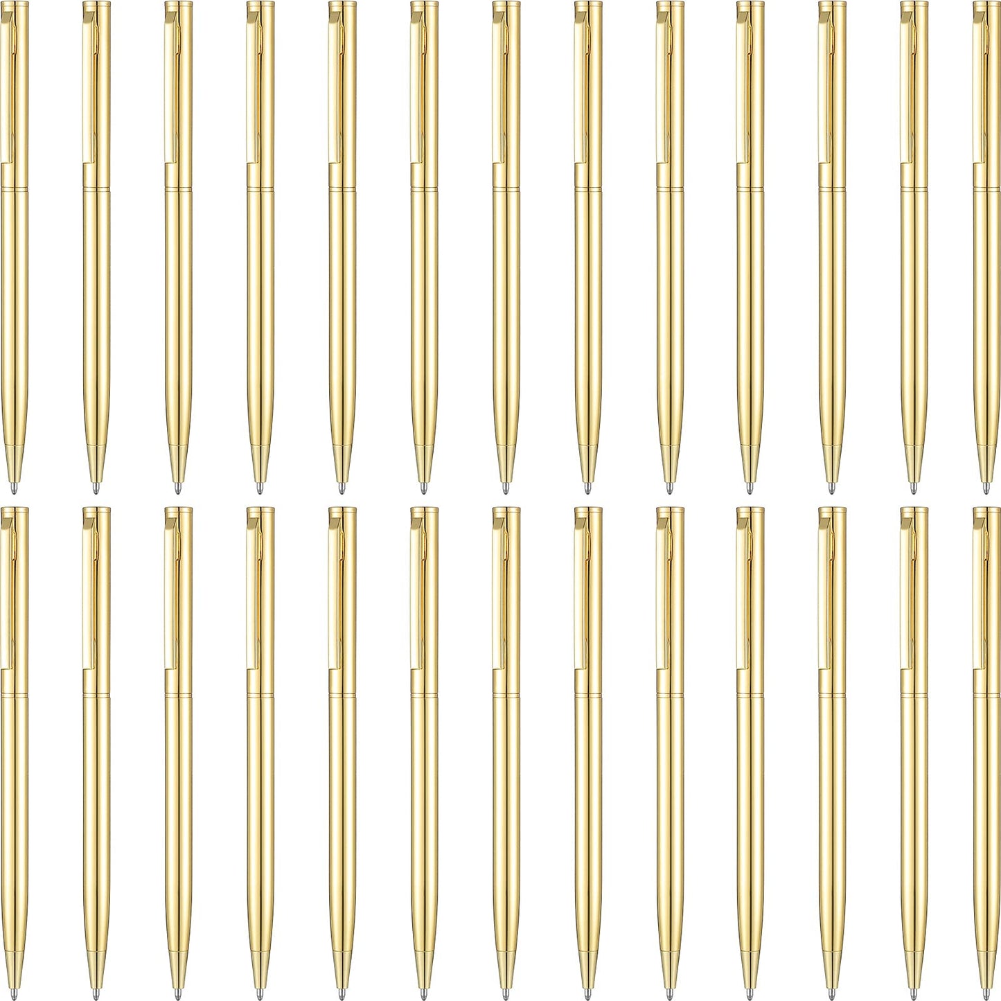 26 Pcs Gold Slim Ballpoint Pens Bulk, 1.0mm Medium Point Black Ink, Metallic Retractable Smooth