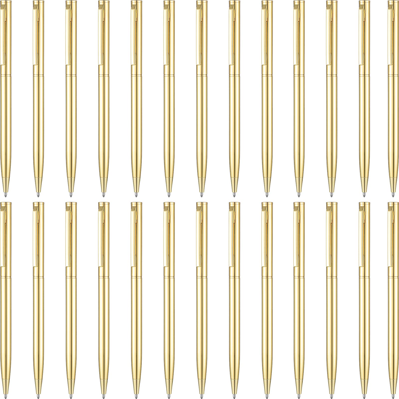 26 Pcs Gold Slim Ballpoint Pens Bulk, 1.0mm Medium Point Black Ink, Metallic Retractable Smooth