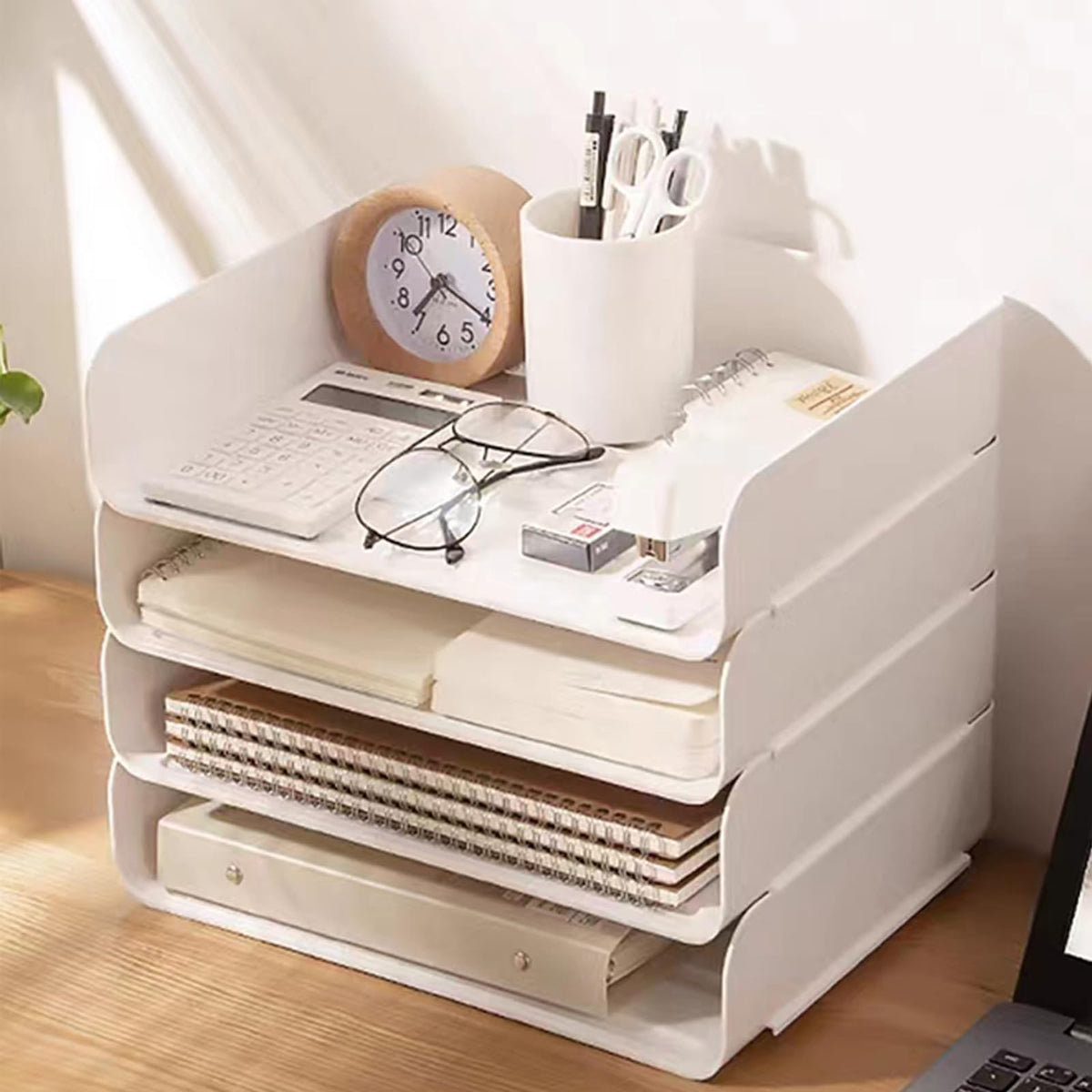 4 Tier Desk Organizer, Stackable Paper Tray Organizer for Document, Letter, A4 File Paper, Desk