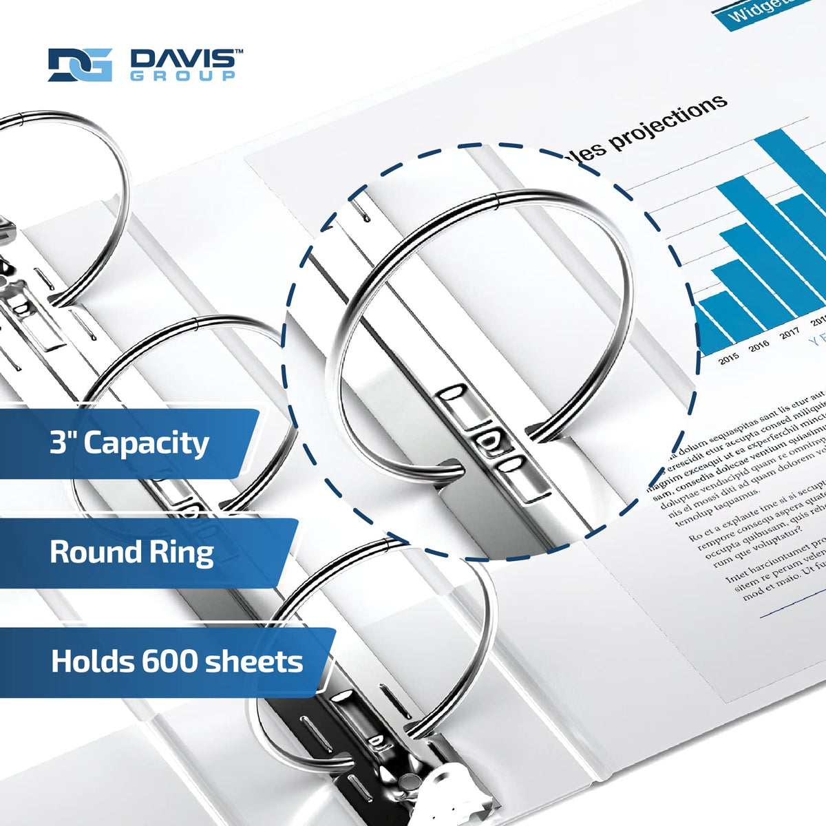 Premium Economy 3-Ring Binder, Spine Label, 3" Round Rings, White, 6 Pack
