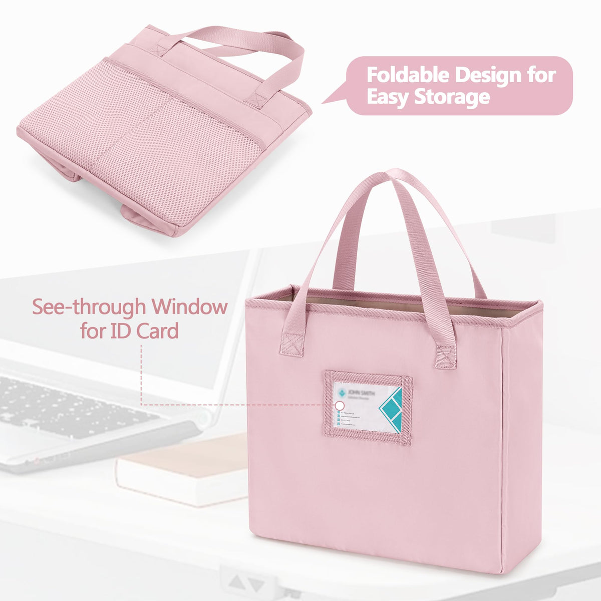 Prokva File Folder Tote Bag with Handle, Document Organizer Box, Pink
