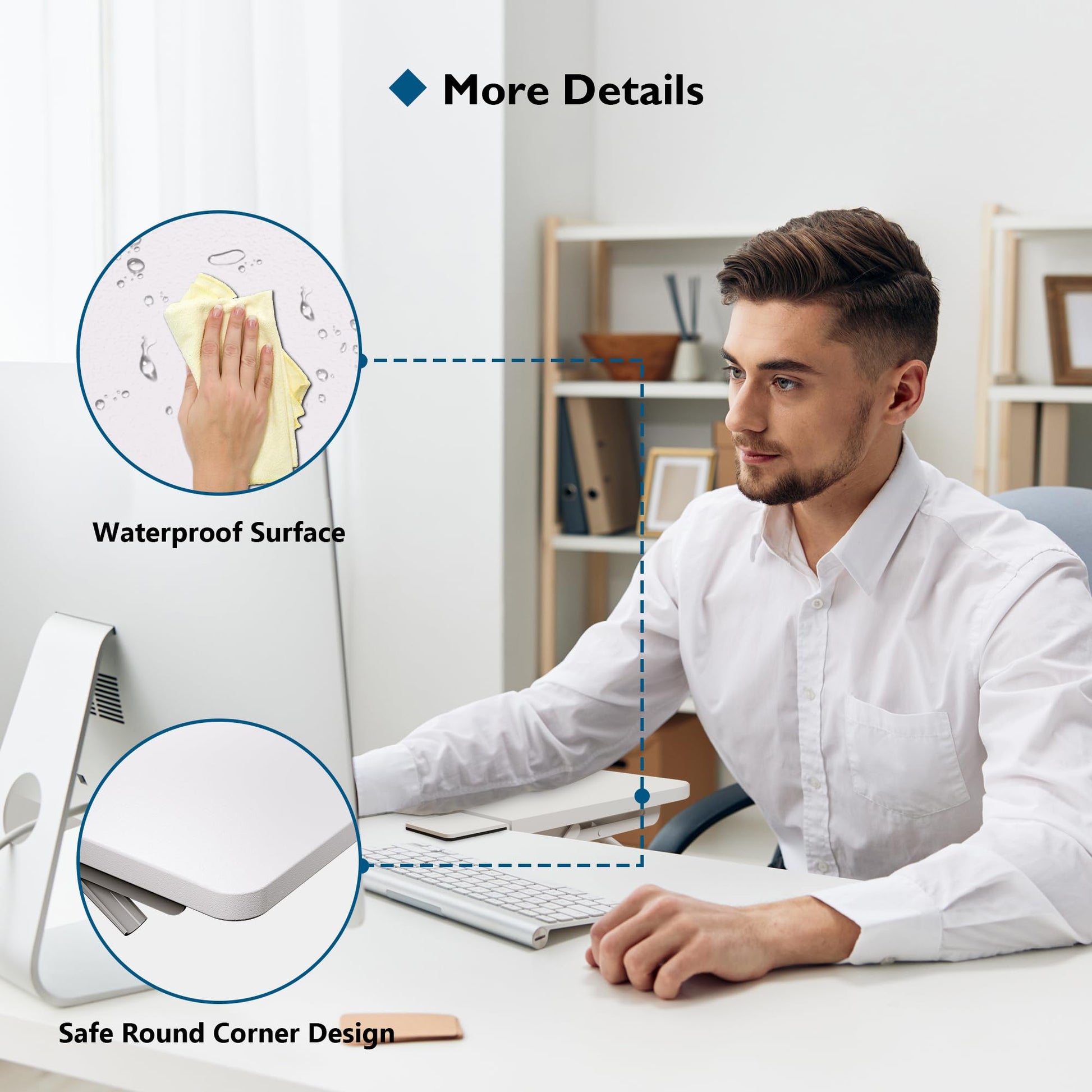 BONTEC Ergonomic Desk Extender Tray, 9.5"x9.1" Table Mount Arm Wrist Rest Shelf, 90° Foldable Elbow