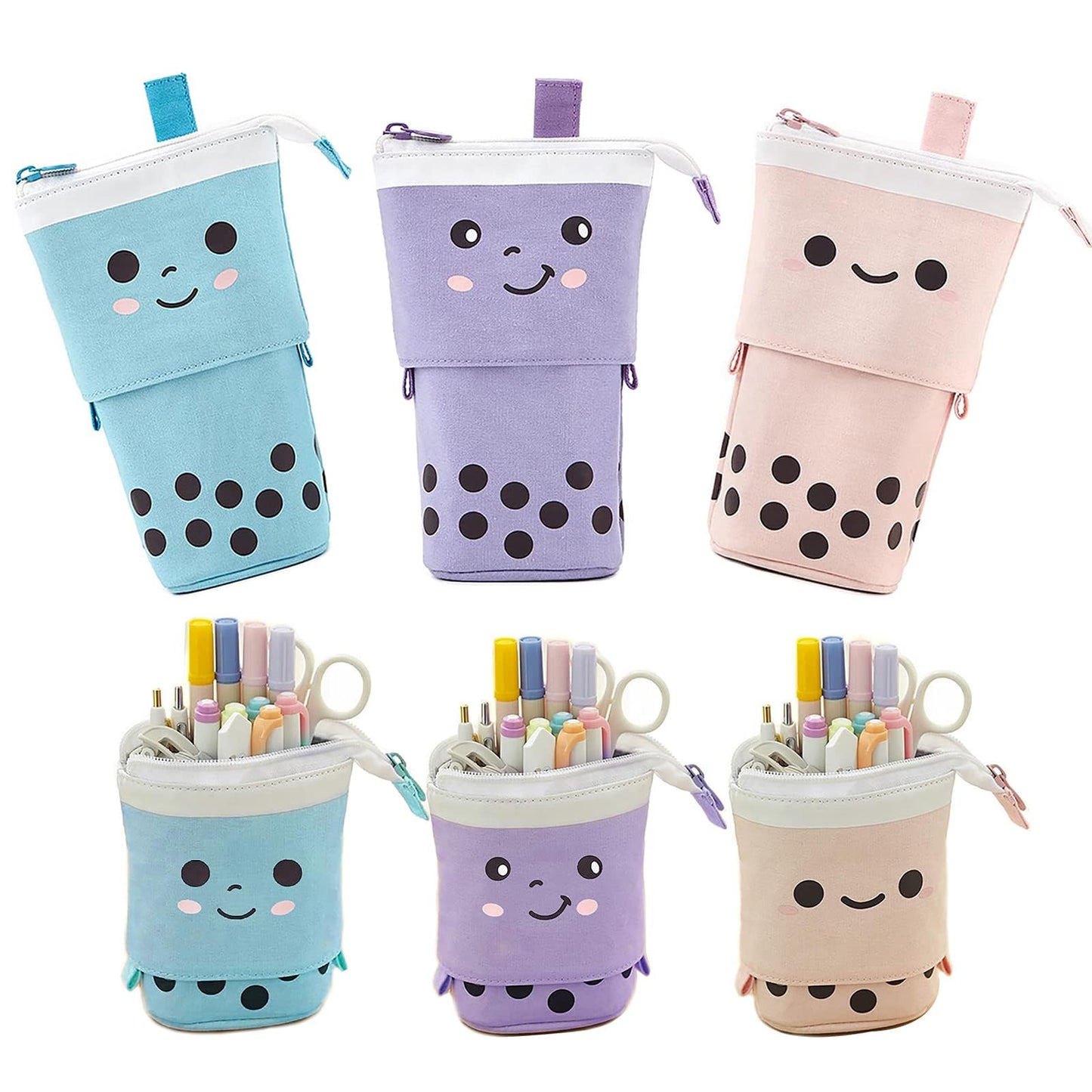 RUIYELE 3 Pack Telescopic Pencil Pouch Bag Pop Up Pencil Case Stand Up Pen Holder Cute Polka Dot