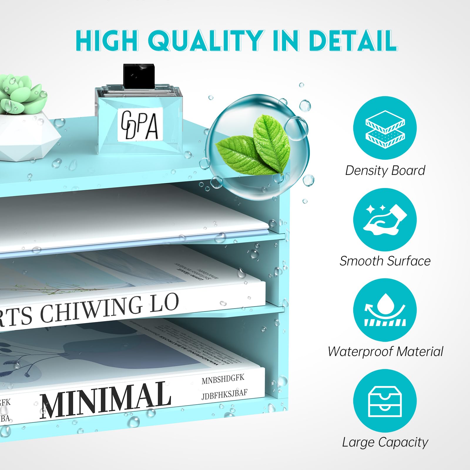 3 Tier Wood Desk Organizer, Mail Sorter and Paper Organizer for Desk, Blue