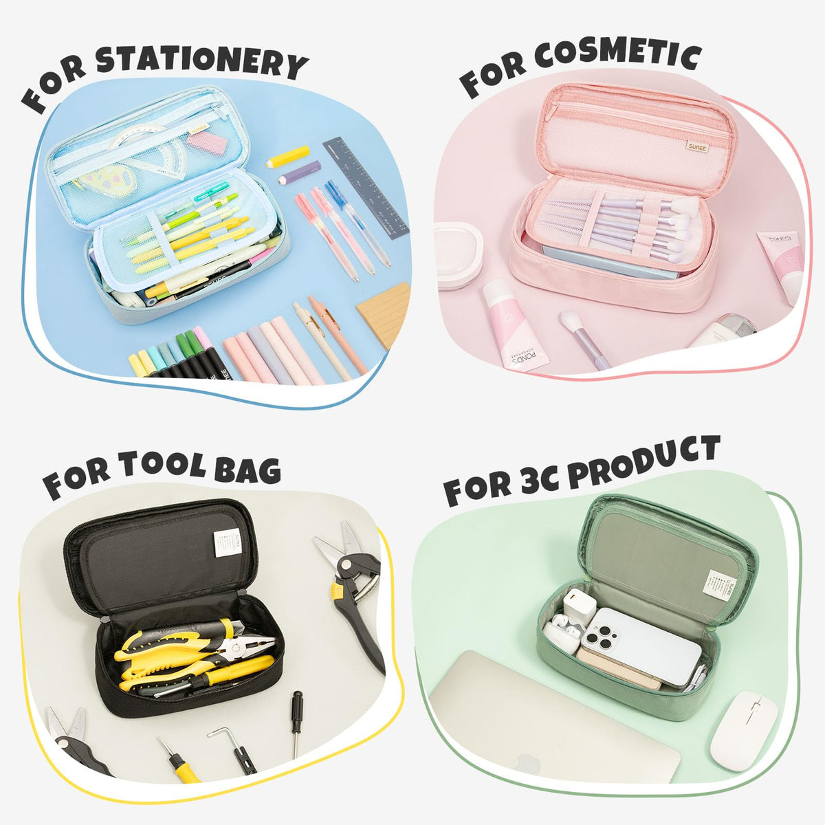 SUNEE Cute Pencil Case, Large Capacity Pencil Pouch, Big Storage Organizer for Stationery, Zipper