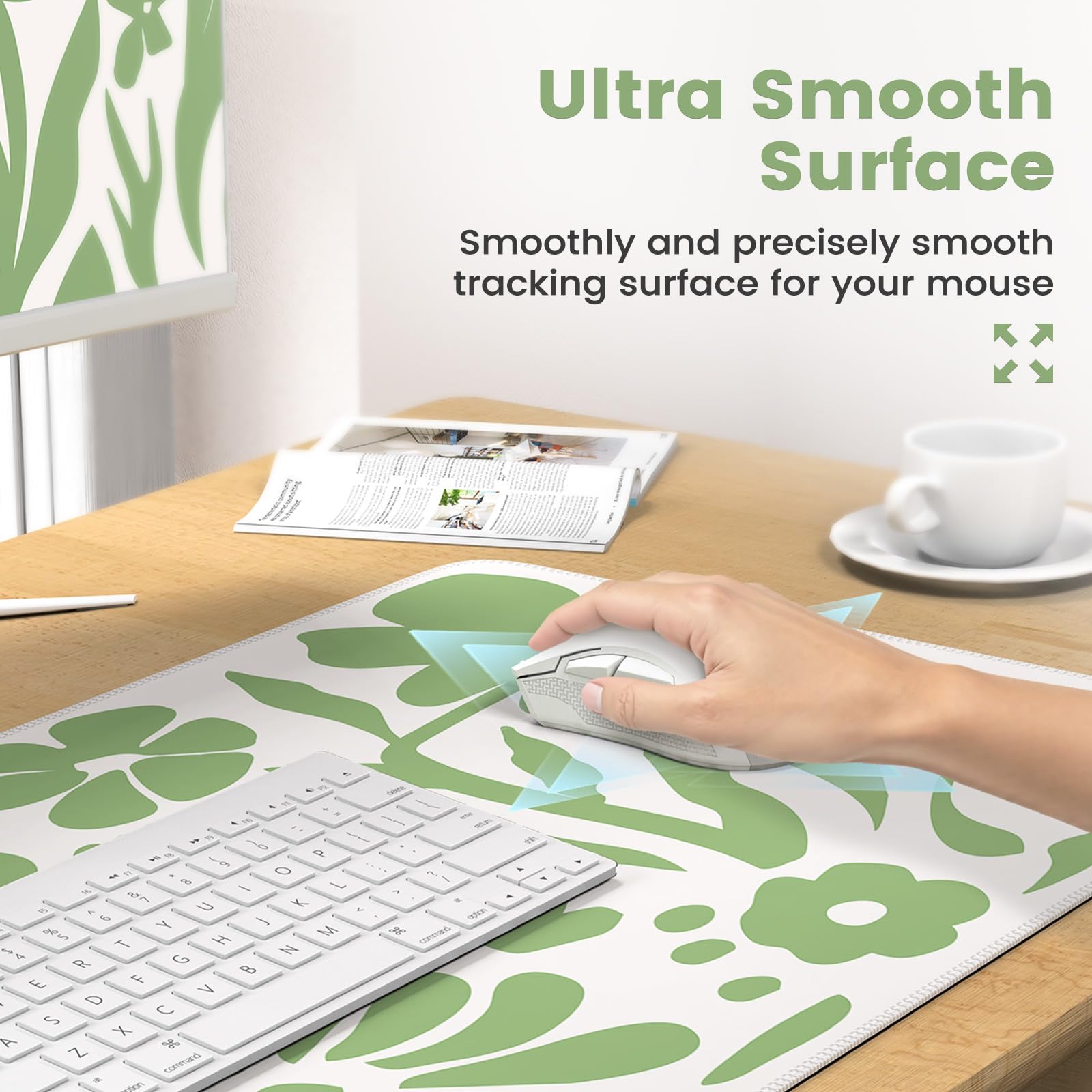 iCasso Desk Cover Mat, 4in1 Floral Large Mouse Pad with Wrist Rest