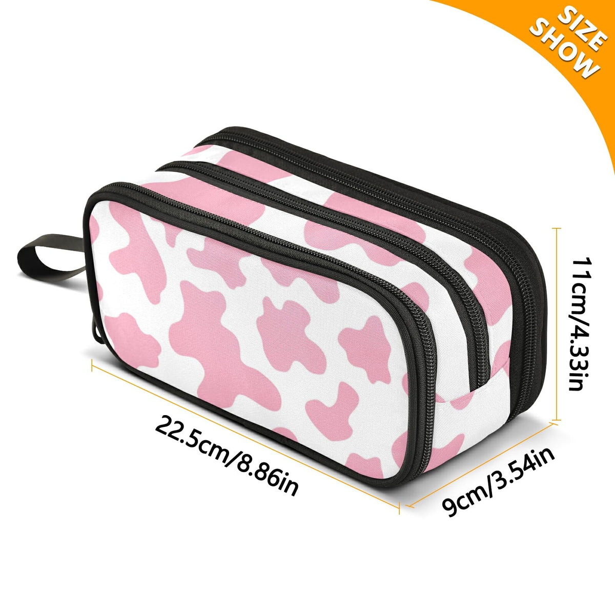 Sletend Pencil Case Pink Milk Cow Print 3 Compartments Pencil Pouch