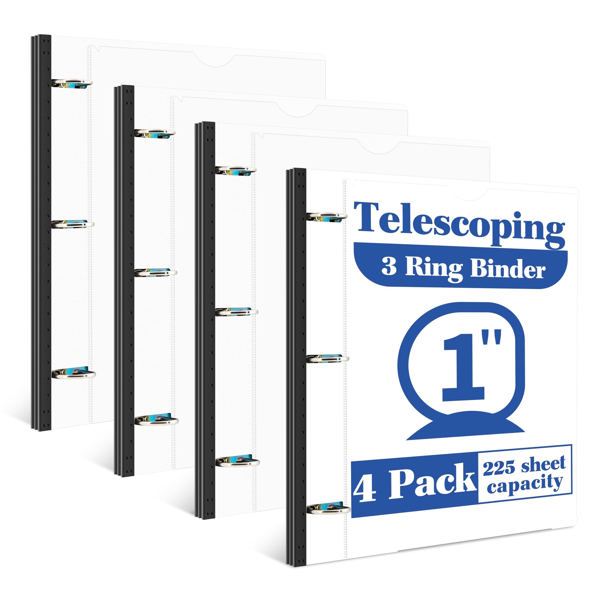 INFUN 1 Inch Telescoping 3 Ring Binder - 4PCS-White, Flexible Binders with Customizable Front Cover