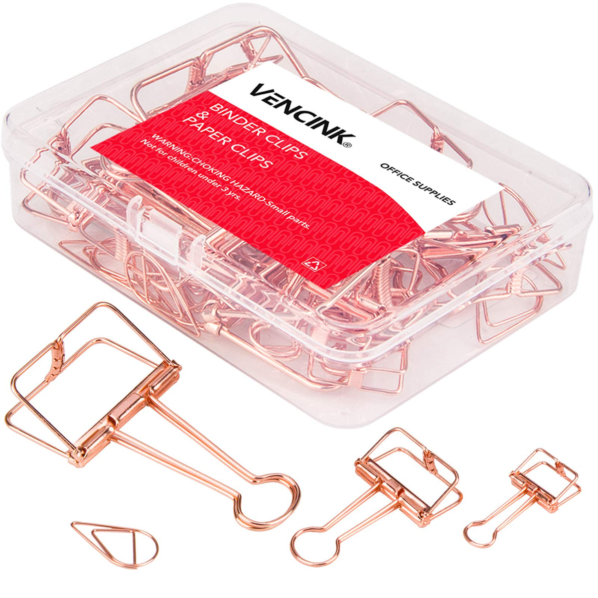 Rose Gold Wire Binder Clips & Paper Clips Set, Assorted Sizes