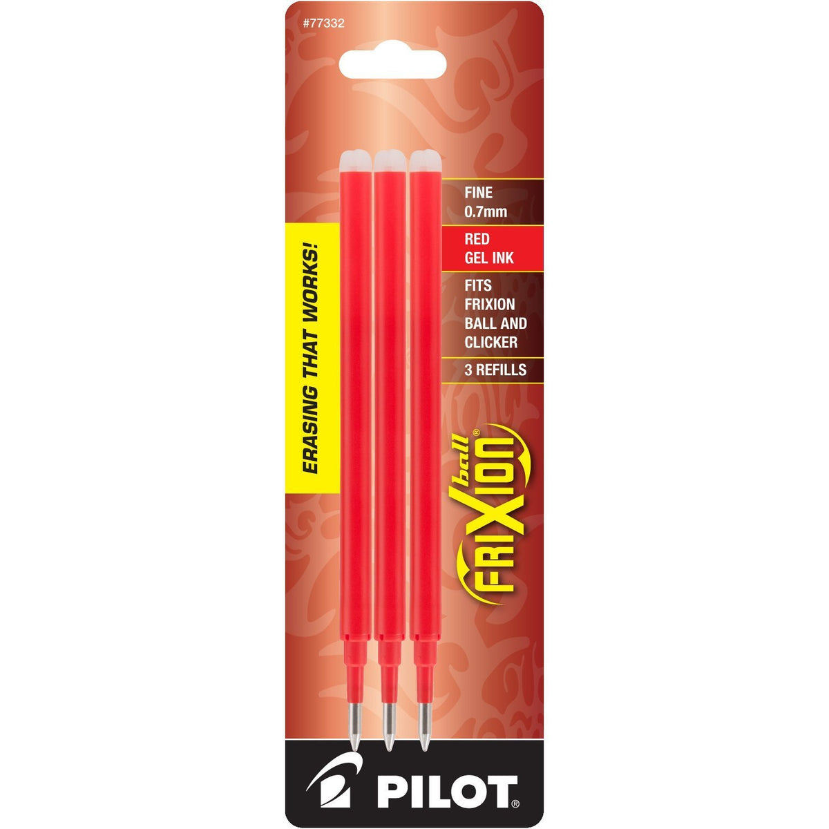 Pilot Frixion Clicker Retractable Erasable Red Gel Ink Pens, 3 Pens 6 Refills