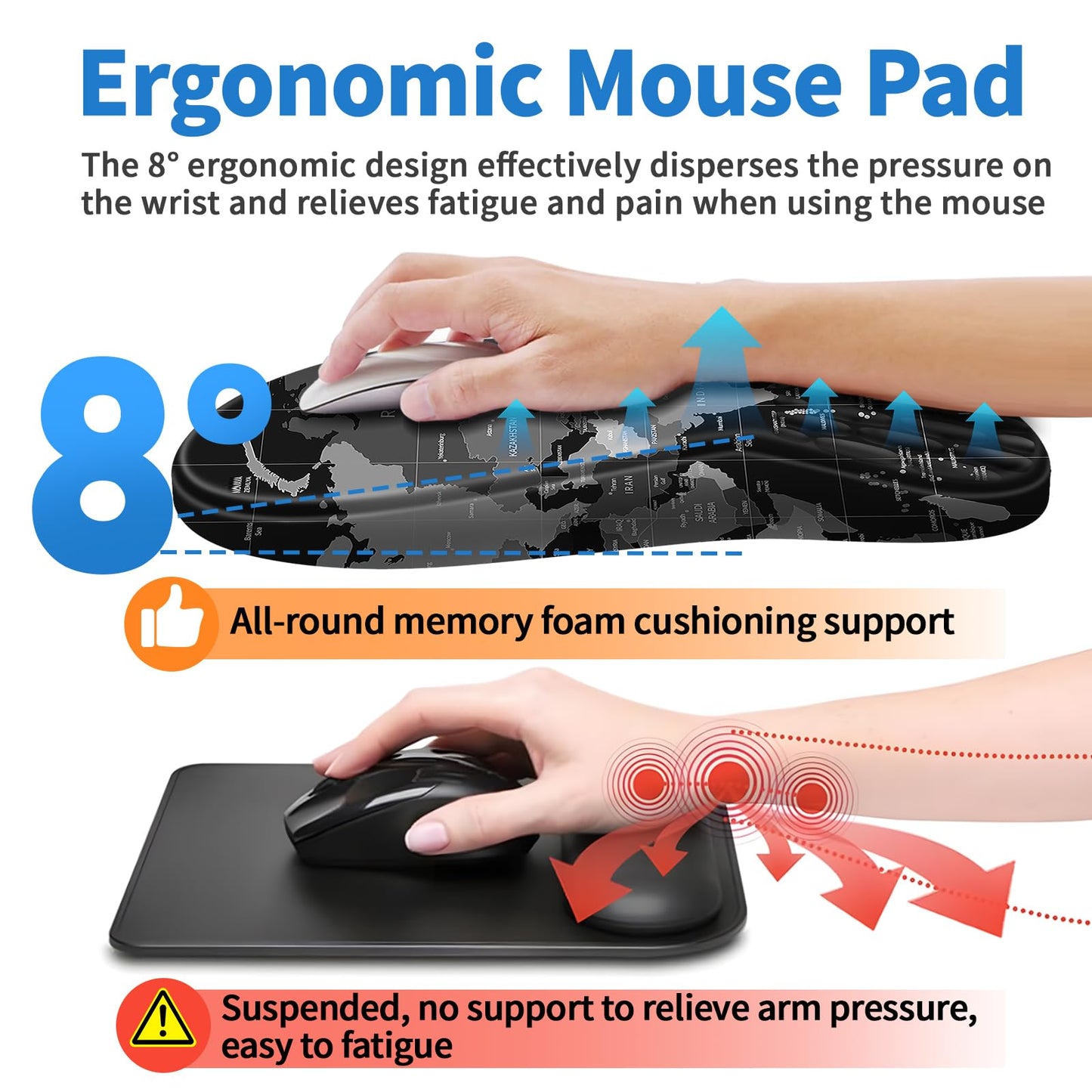 YIWEI Ergonomic Mouse Pad with Wrist Rest for Carpal Tunnel Pain Relief