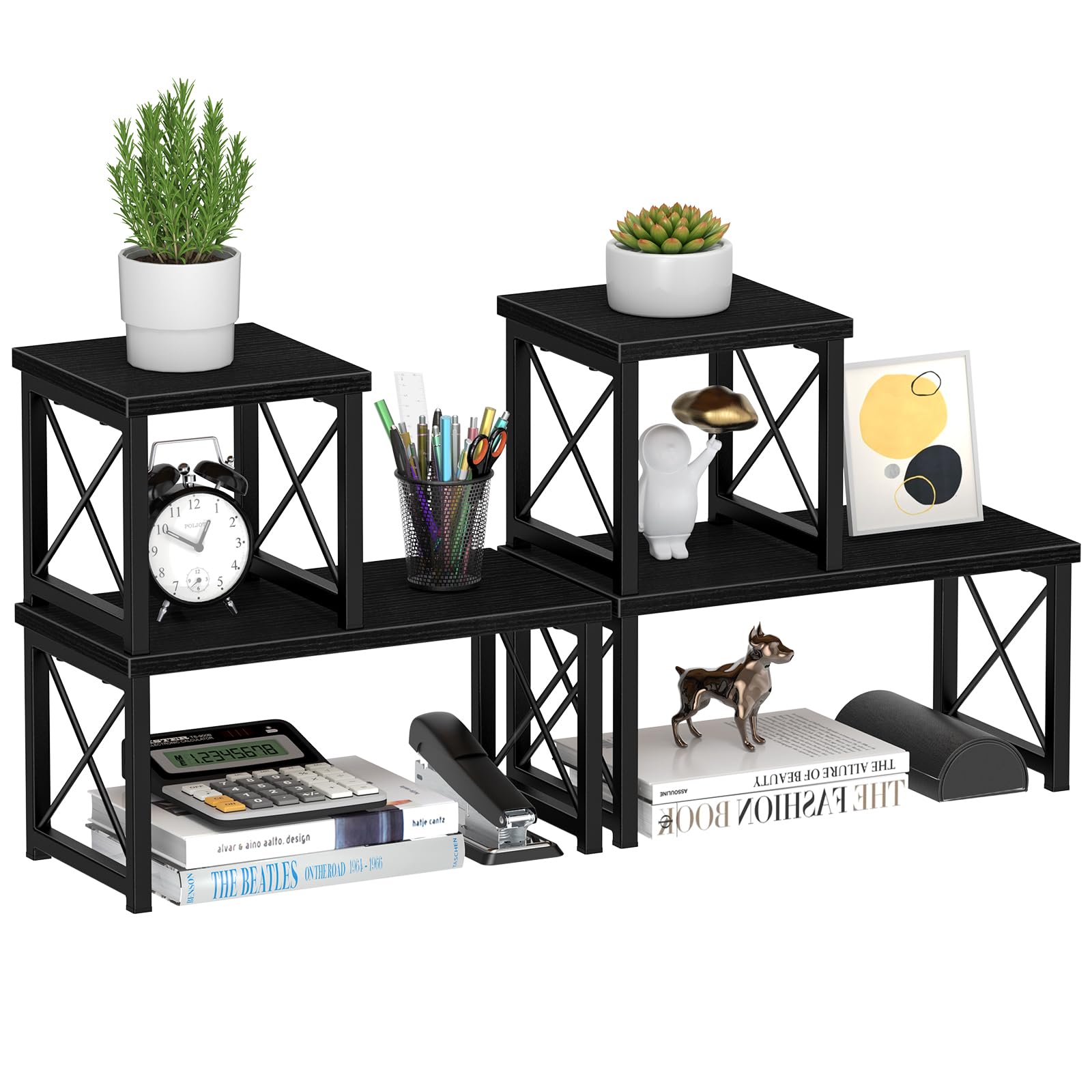 Honiter 2 Sets Desk Shelf, Desktop Organizer Shelf, Freestanding Small Bookshelf Desk Organizer, 2