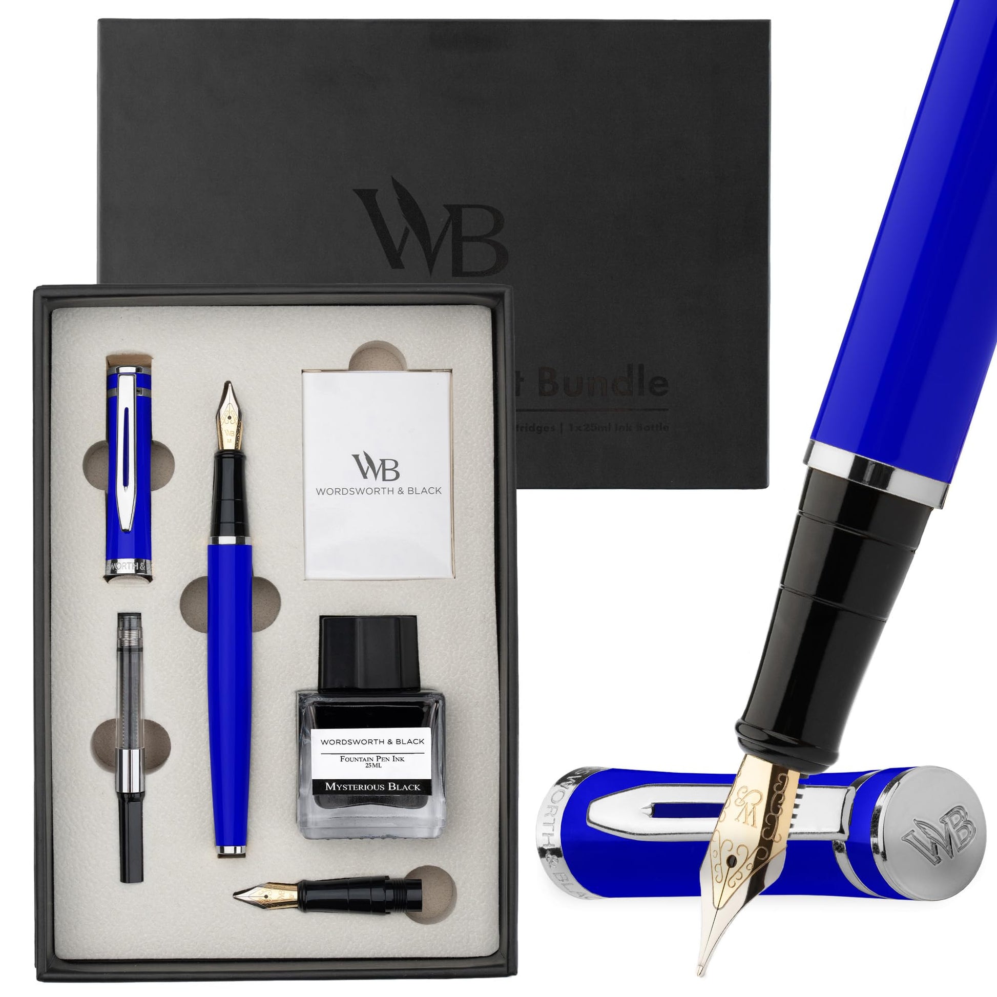 Wordsworth & Black Fountain Pen Gift Set, Medium & Extra Fine Nib, Blue