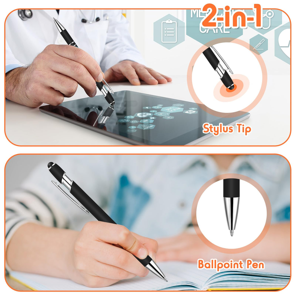 Yeaqee 100 Pieces Ballpoint Pen Bulk with Stylus Tip Click, Black