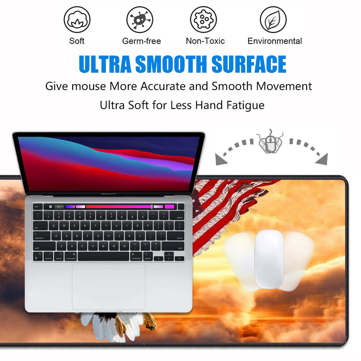 Desk Pad Mat With Coasters, 31.5"x 11.8" XXL Large Gaming Mouse Mat With Non-Slip Base and Stitched
