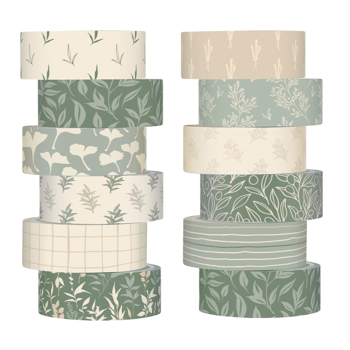 YooNotee 12 Rolls Floral Washi Tape Set,Sage Green,Leaves