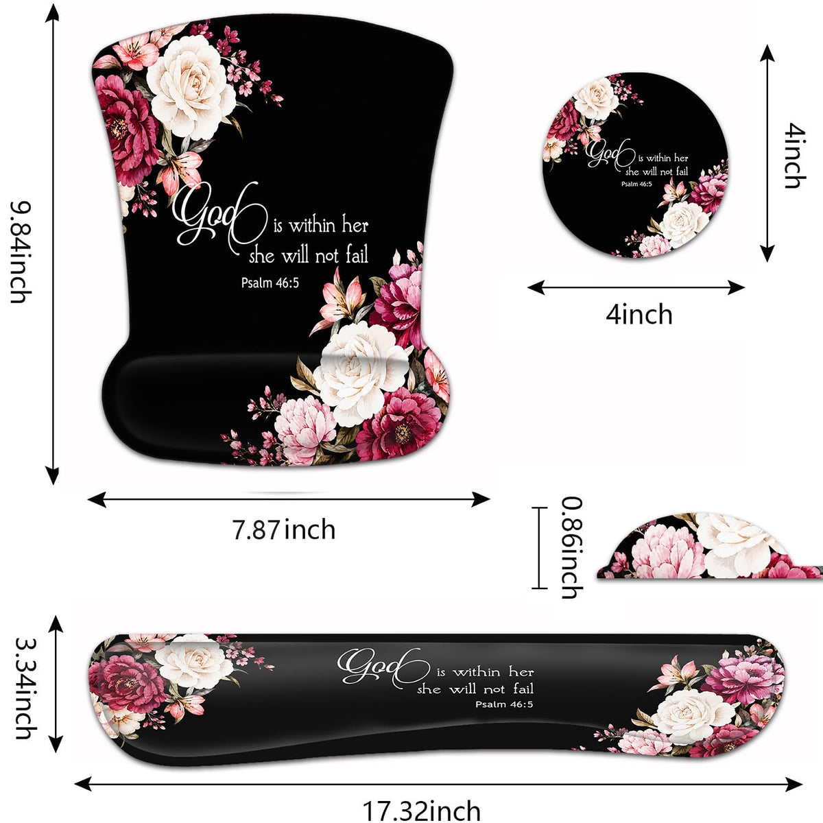 Keyboard Wrist Rest Pad and Ergonomic Mouse Pad Wrist Support Set Psalm 46:5 God is Within Her, She