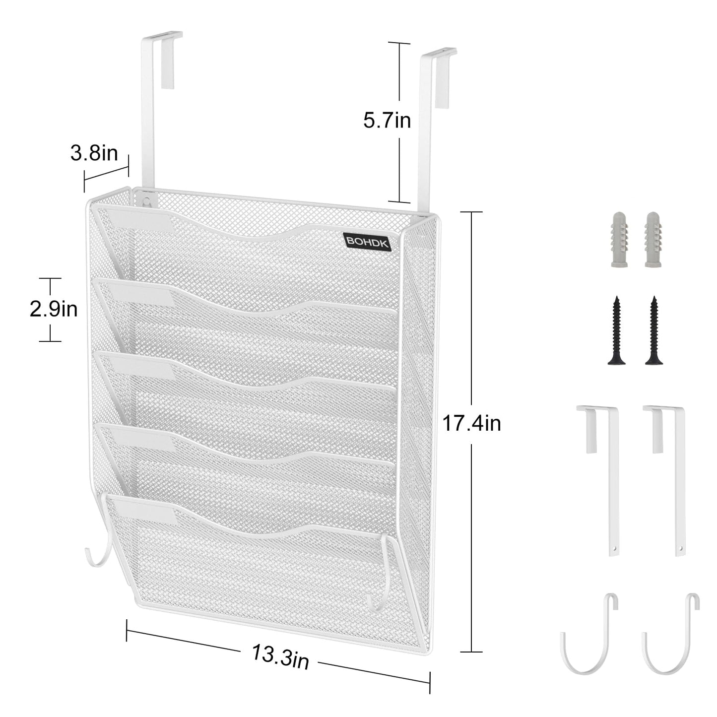 BOHDK Wall File Organizer, 5 Tire Hanging File Folder Organizer, Vertical Mesh Metal Door/Wall