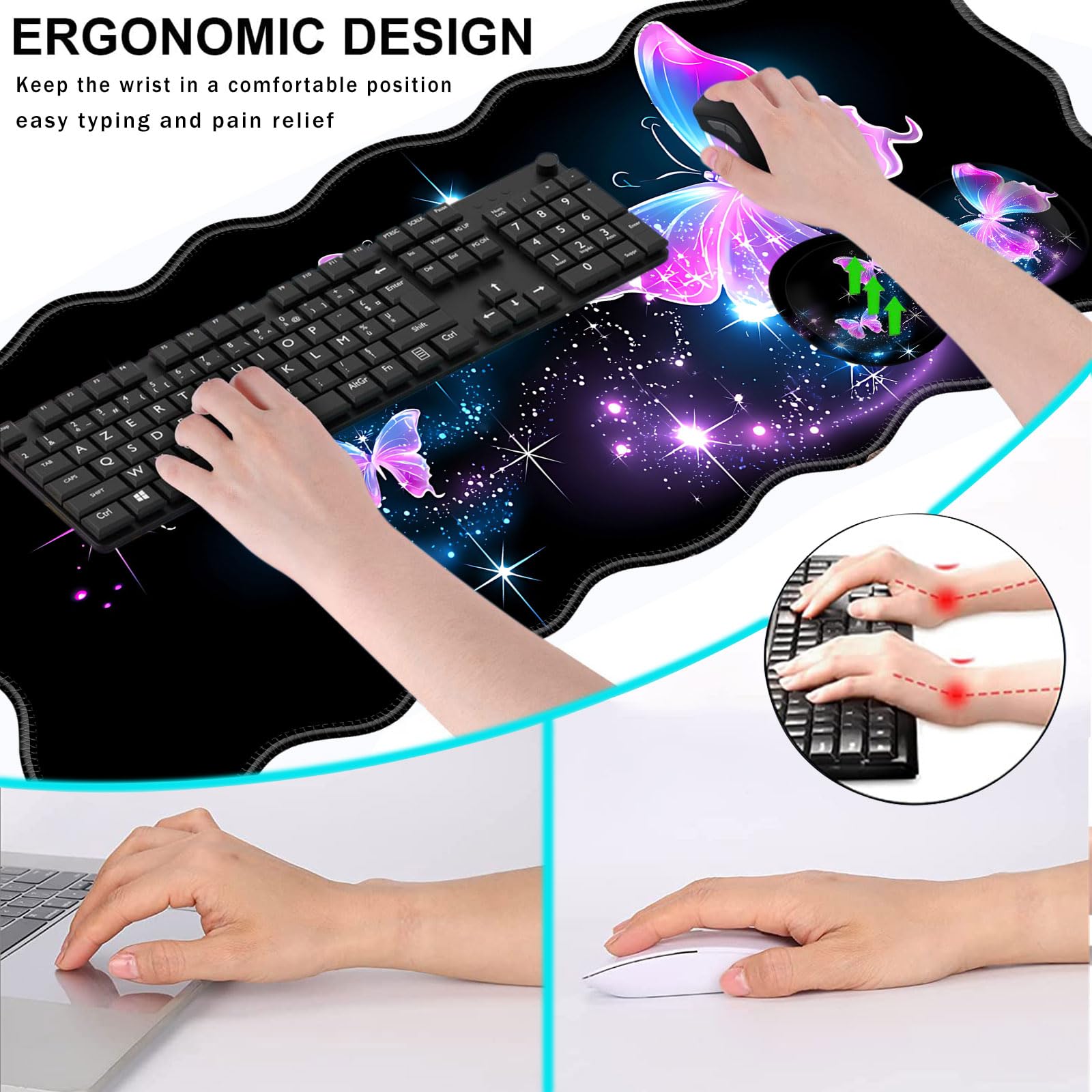 CICPLKSE Mouse Pad with Wrist Support + Desk Mat + Coaster 3 in 1 Set, XL Large Gaming Mousepad